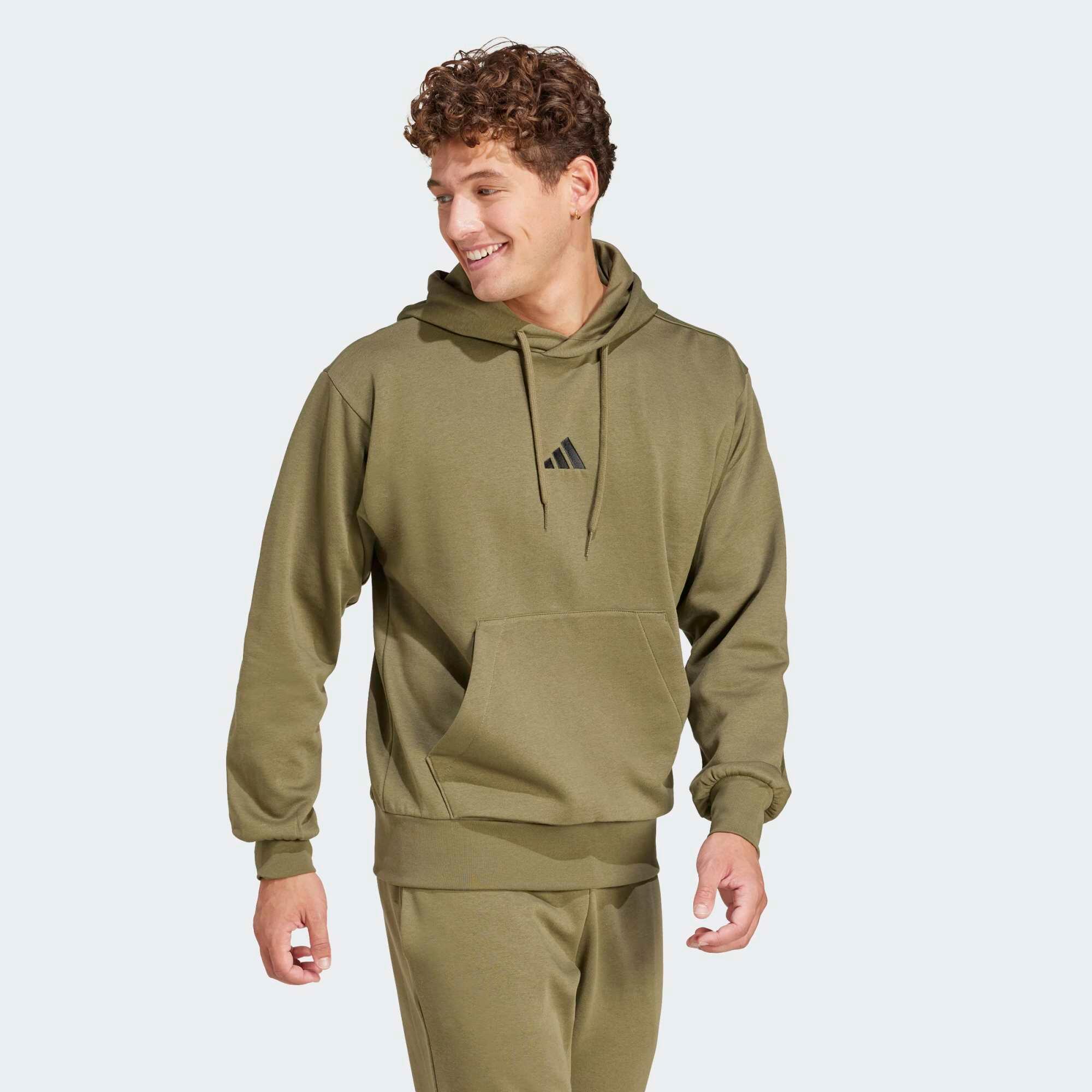 ADIDAS Men's Cotton Hooded Sweatshirt - Olive
