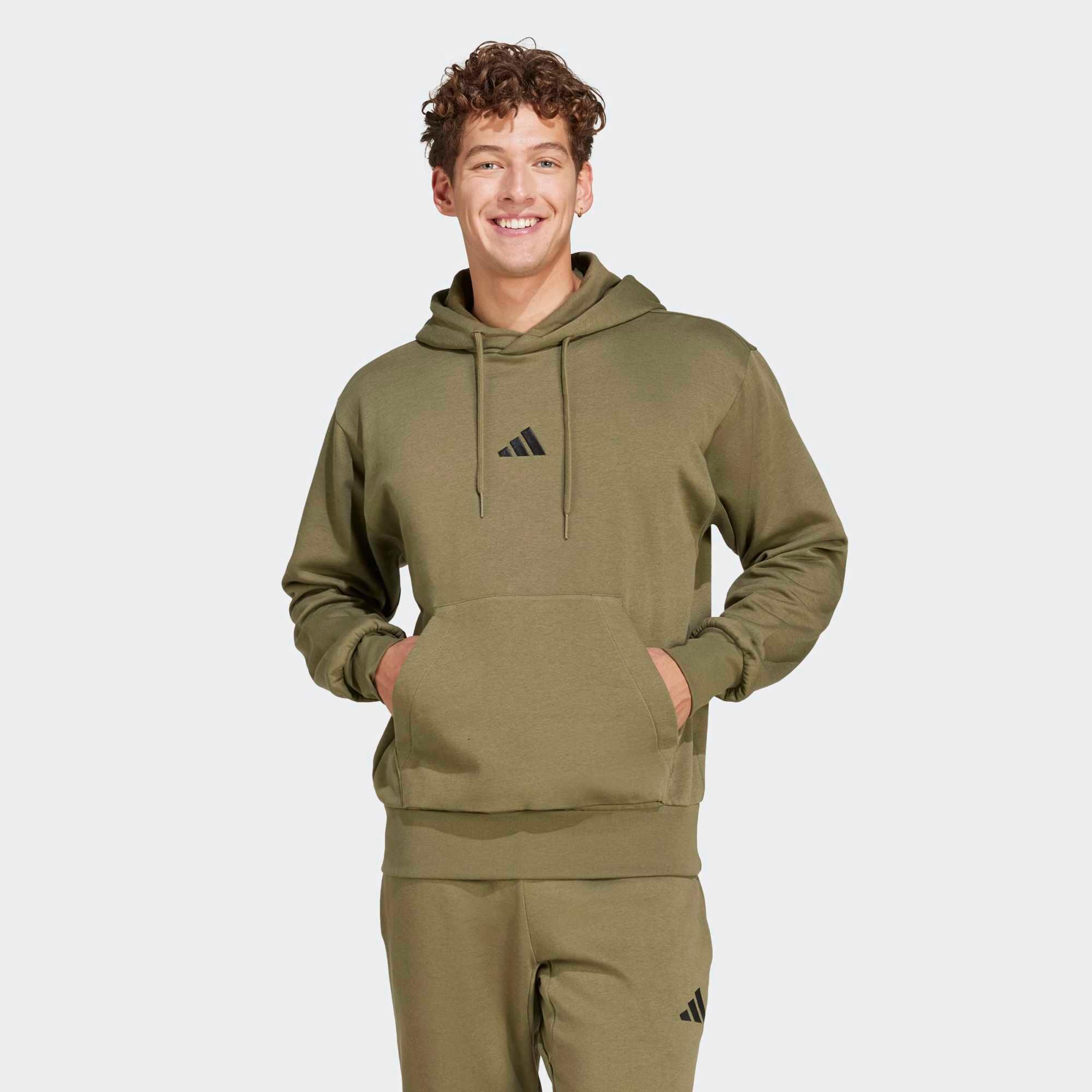 Felpa ADIDAS uomo palestra con cappuccio pesante verde militare