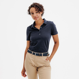 Polo golf en coton polyester manches courtes femme, MW500 bleu marine
