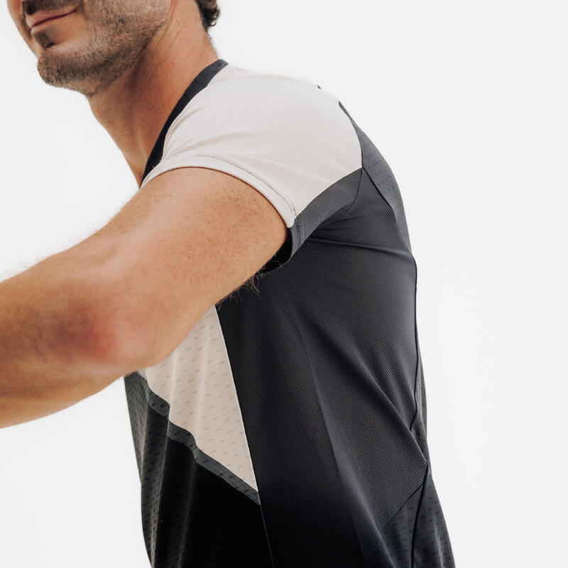 Tricou de padel tehnic negru bej, bărbați