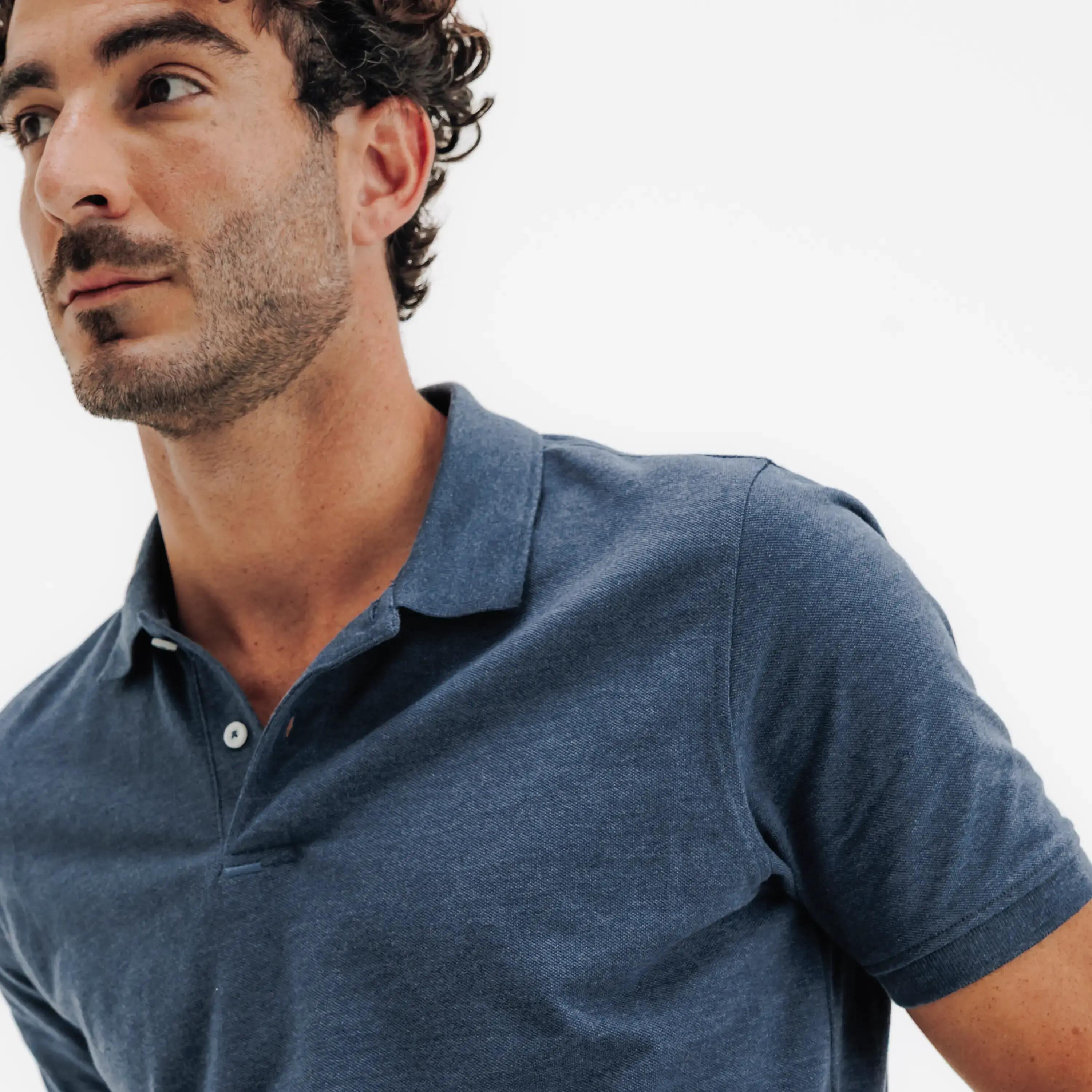 Men’s golf cotton and polyester short-sleeved polo shirt - MW500 slate blue -  3