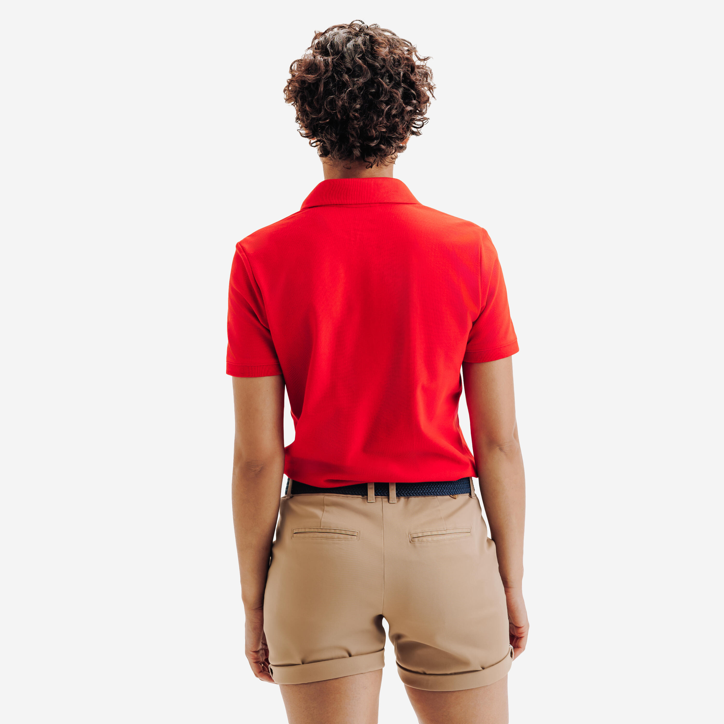 Polo de golf de algodón y poliéster manga corta mujer, MW500 rojo cereza 4/6