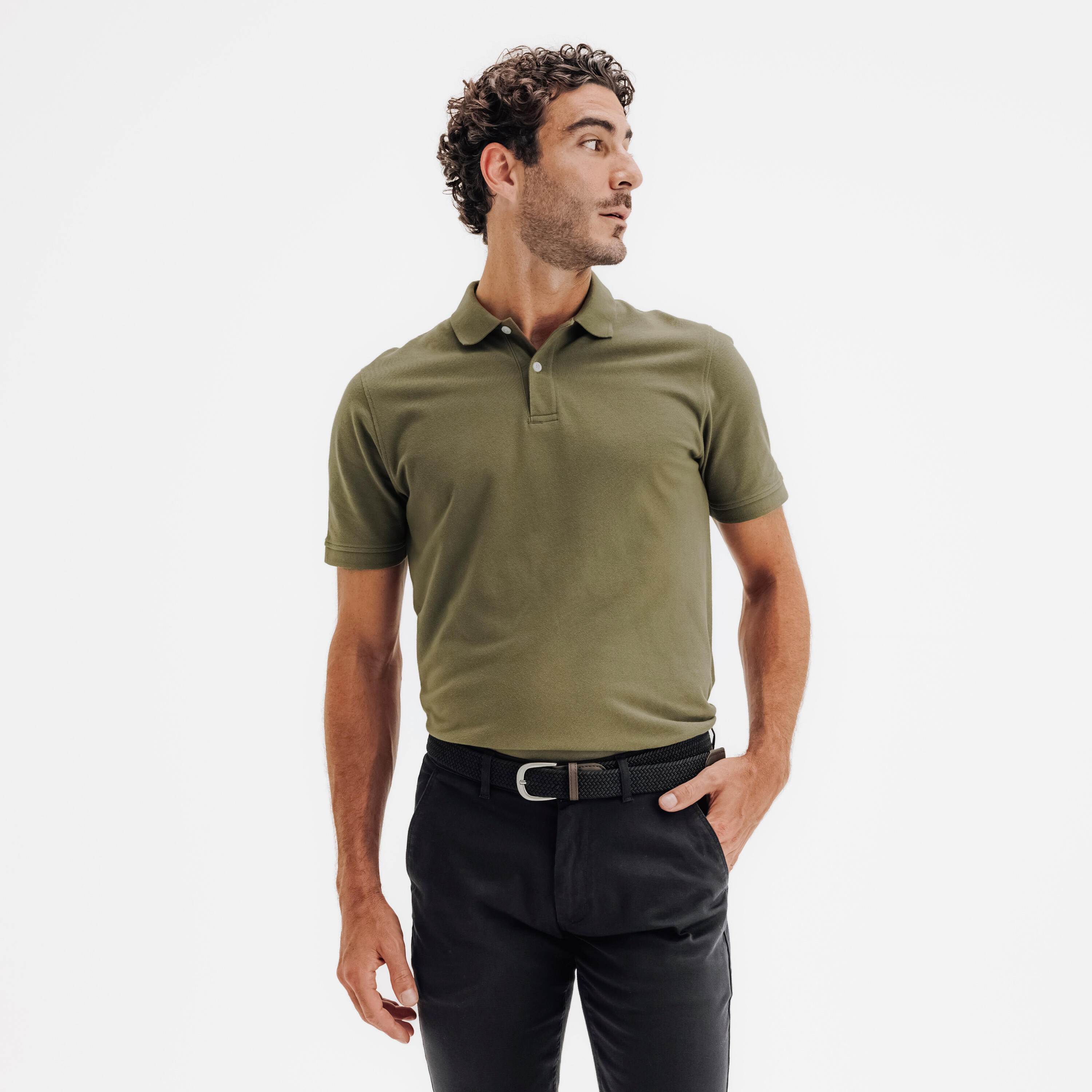 Men's golf short-sleeved polo shirt MW500 khaki