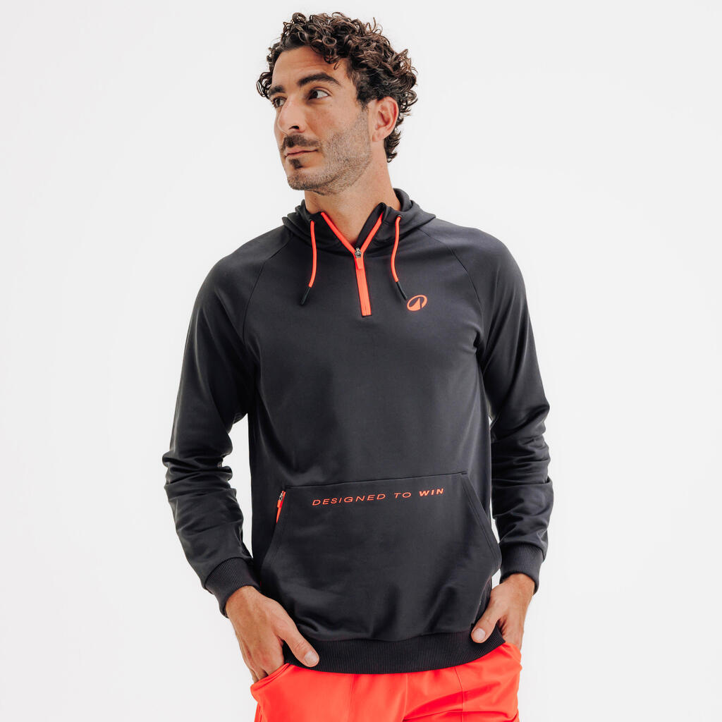 Črn moški pulover s kapuco za padel
