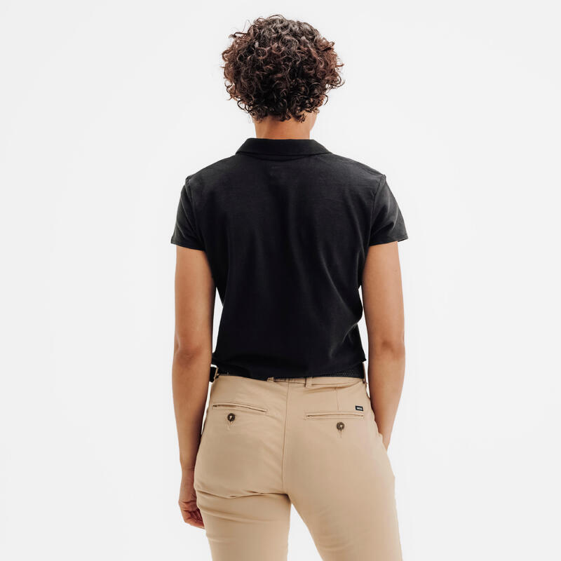 Kadın Kısa Kollu Pamuklu Golf Polo Tişörtü - Siyah - MW100