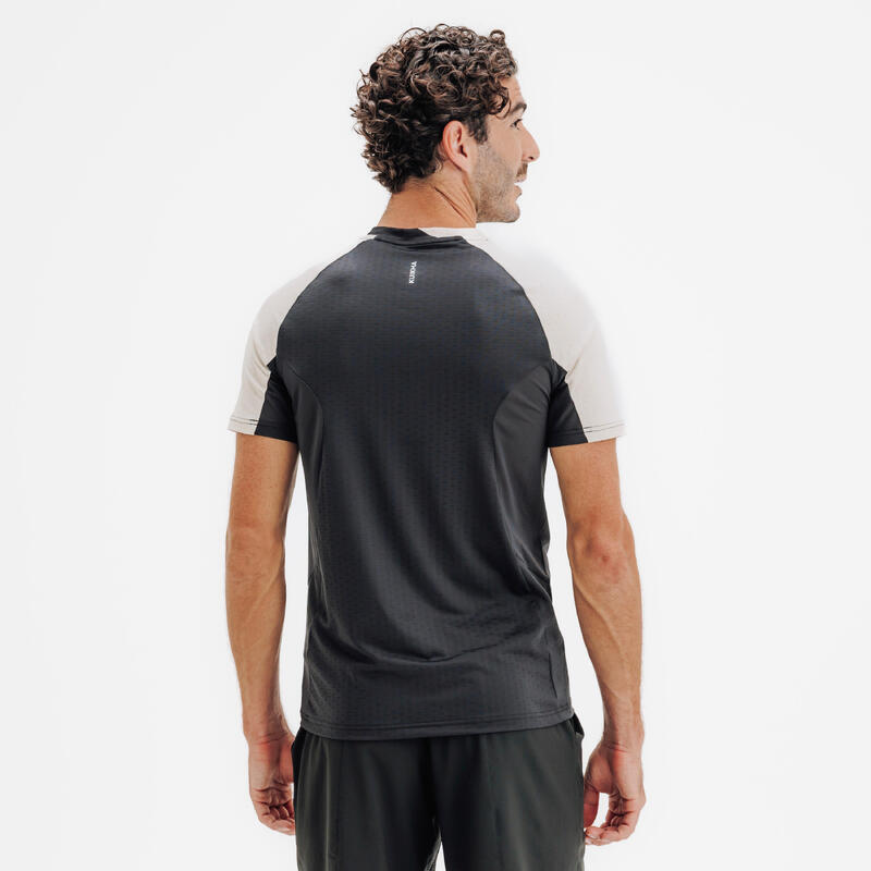 Tricou de padel tehnic negru bej, bărbați