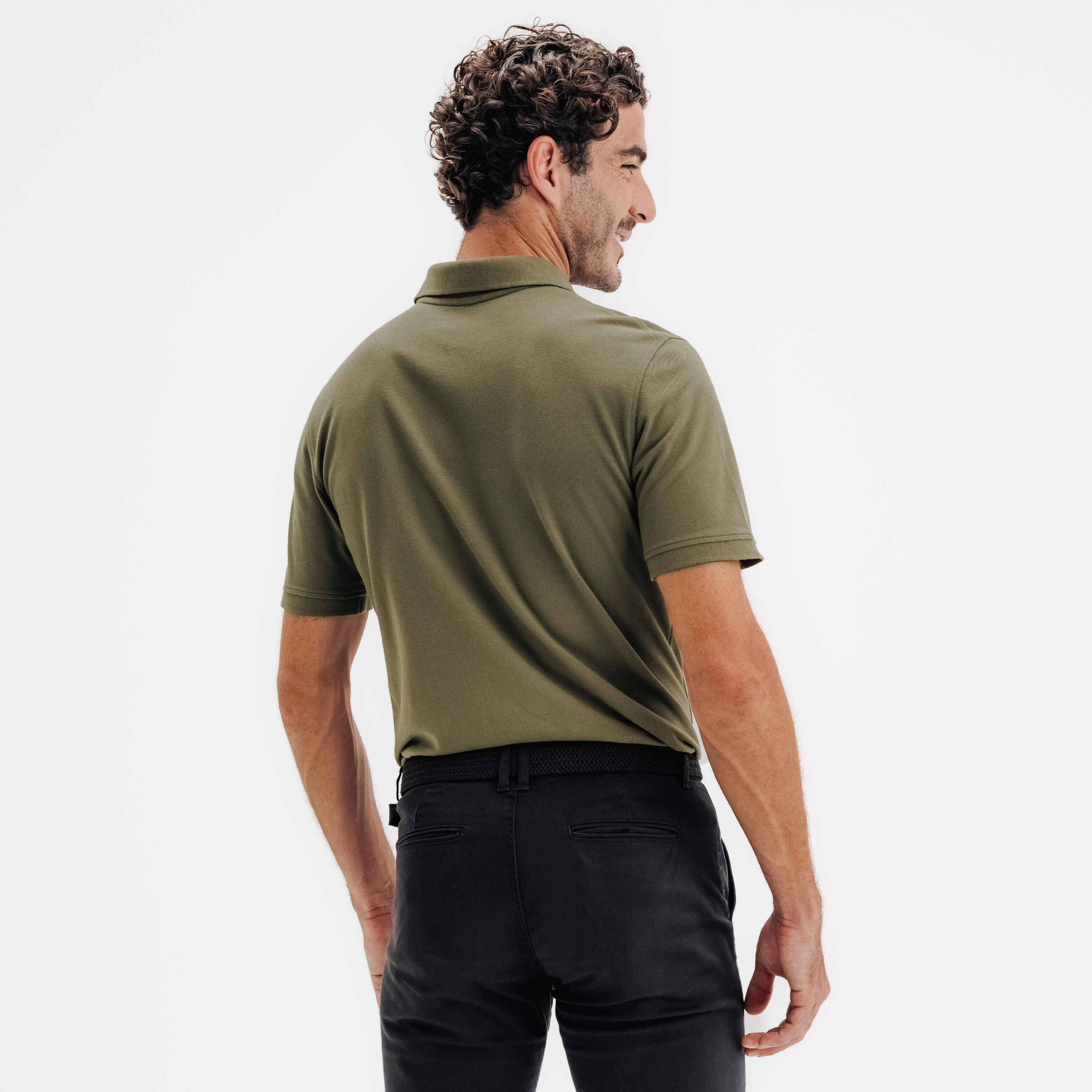 Polo de golf em algodão poliéster manga curta homem, mw500 caqui 4/5