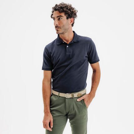 Polo de golf en coton polyester manches courtes Homme, MW500 bleu ardoise