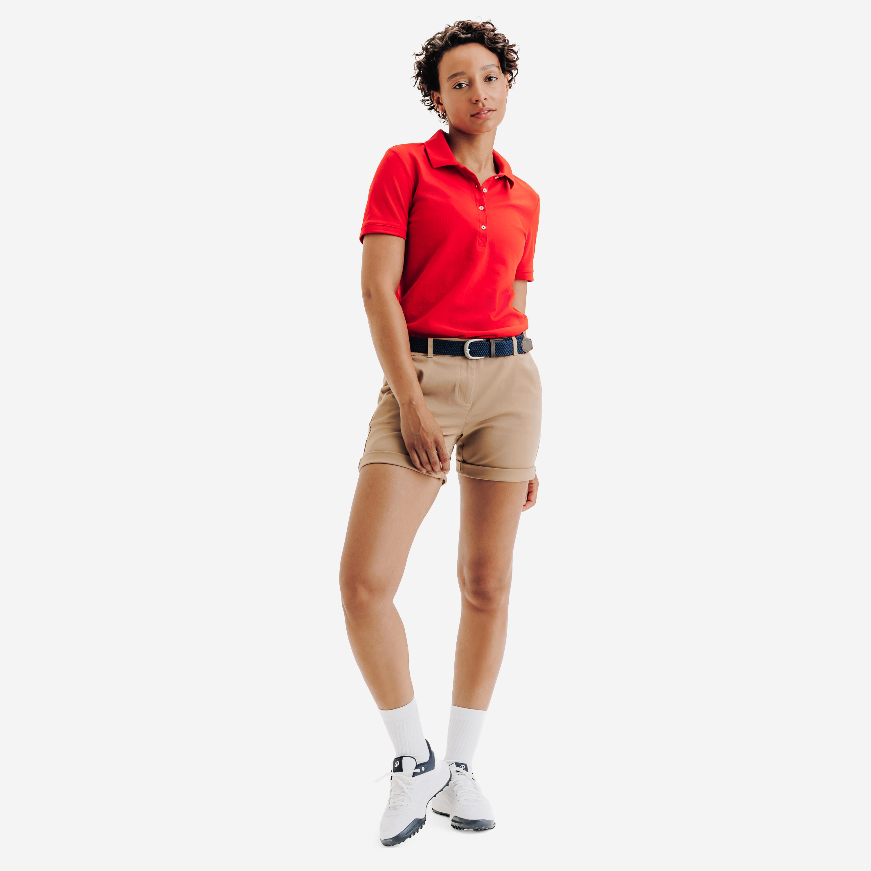 Polo de golf de algodón y poliéster manga corta mujer, MW500 rojo cereza 2/6