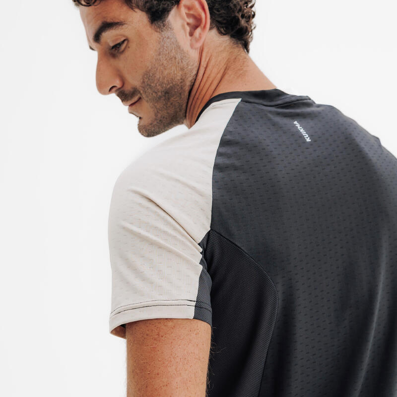 Tricou de padel tehnic negru bej, bărbați