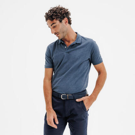 Polo de golf en coton polyester manches courtes Homme, MW500 bleu ardoise