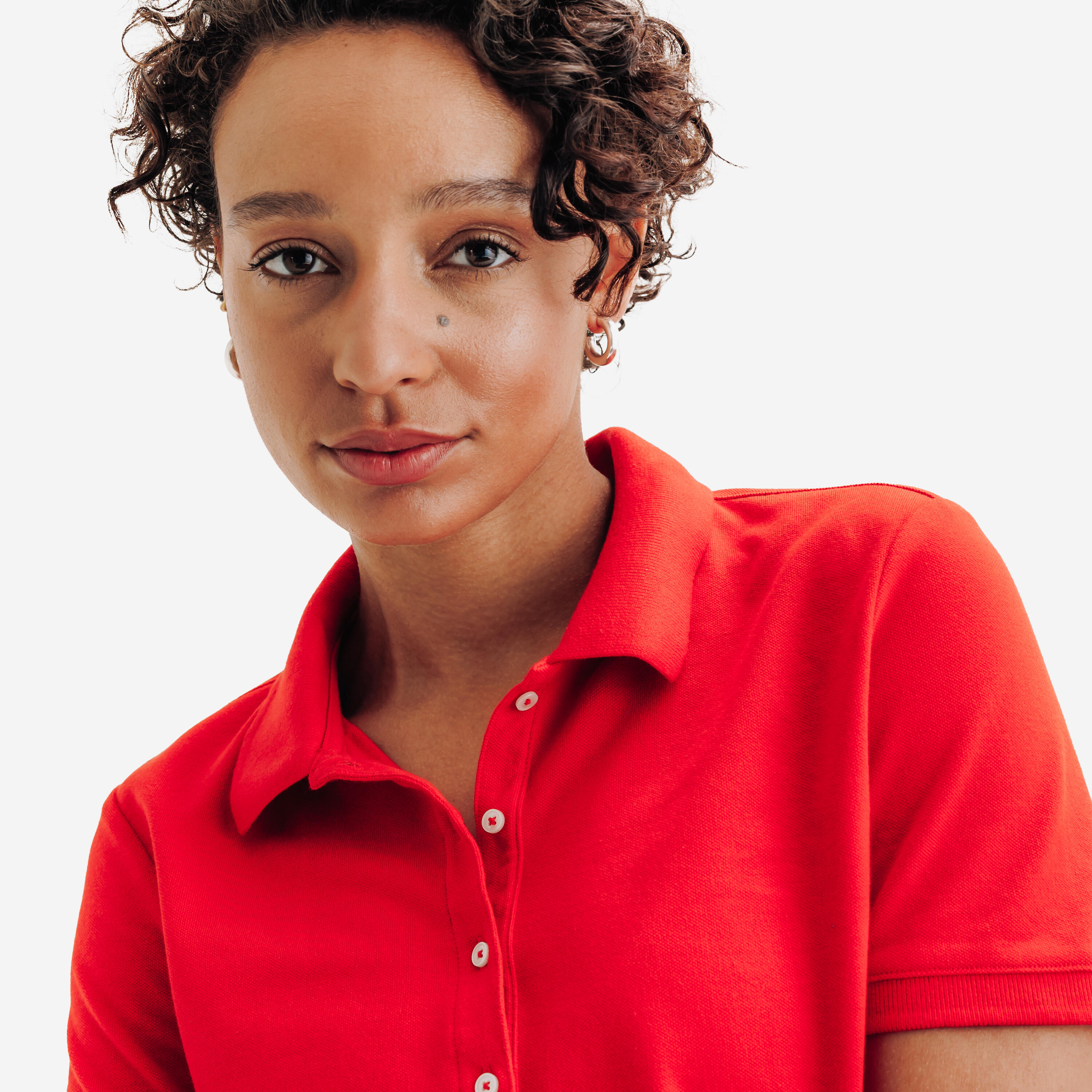 Polo de golf de algodón y poliéster manga corta mujer, MW500 rojo cereza 3/6
