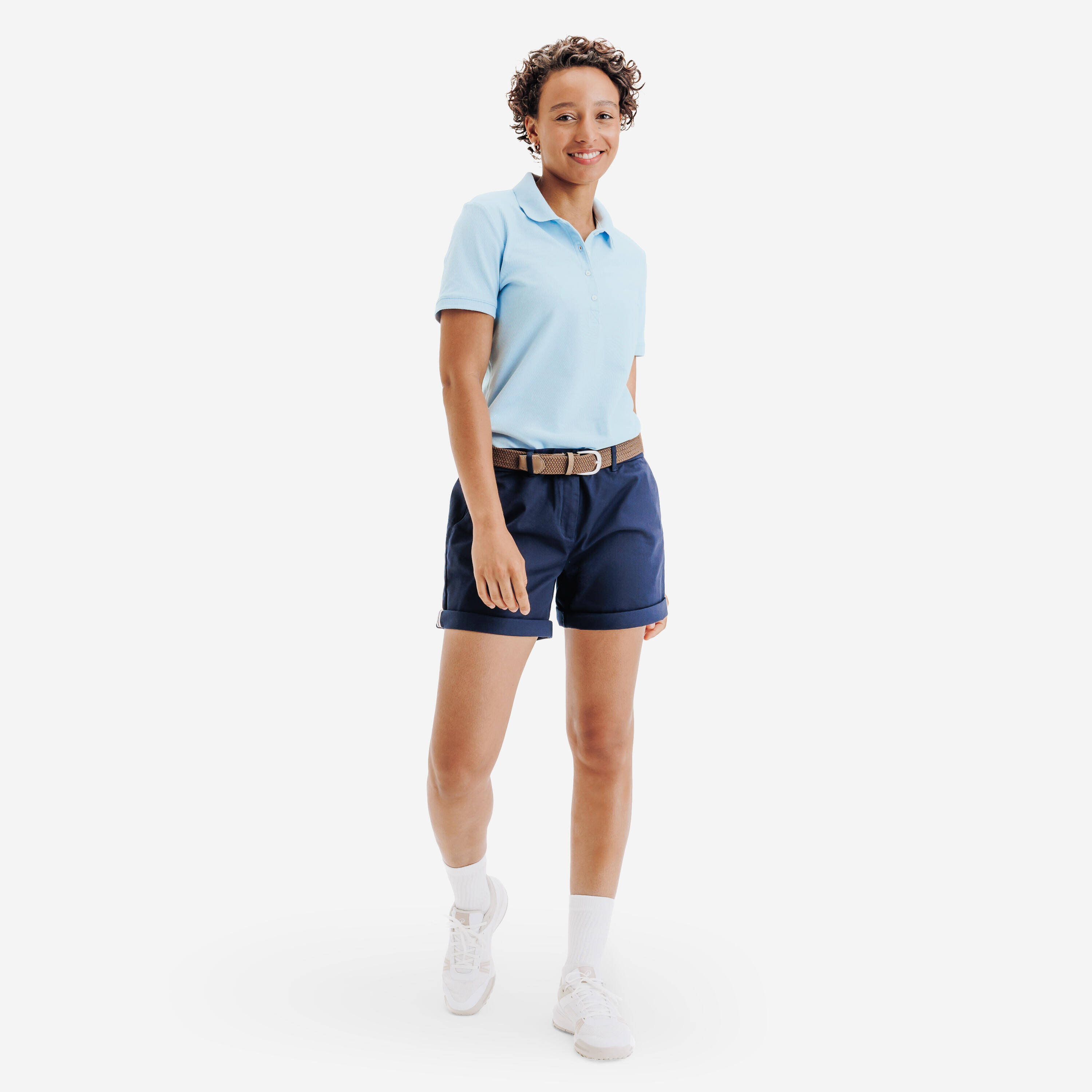 Women golf cotton and polyester short-sleeved polo shirt MW500 blue -  2