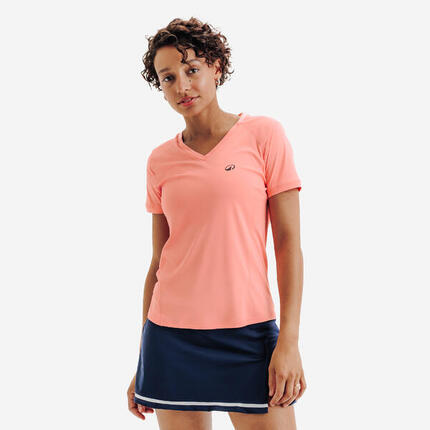 Atmungsaktives Tennis-T-Shirt Dry für Damen mit V-Ausschnitt, Rosa