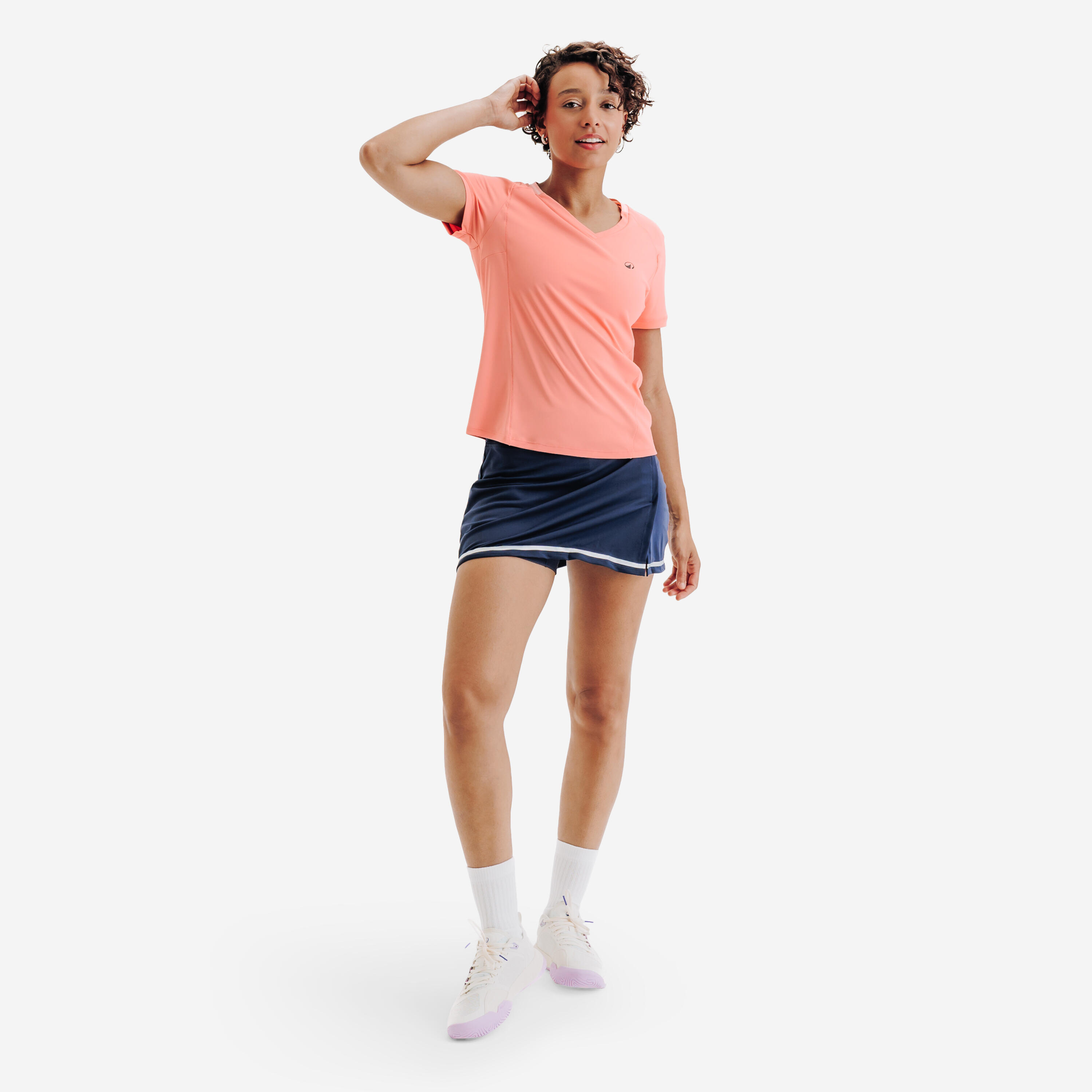 Atmungsaktives Tennis-T-Shirt Dry für Damen mit V-Ausschnitt, Rosa 2/8