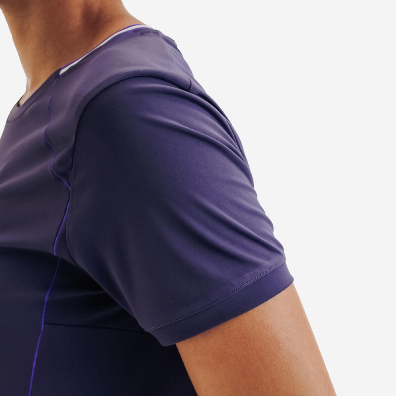 Tricou de tenis respirant guler ]n V mov damă
