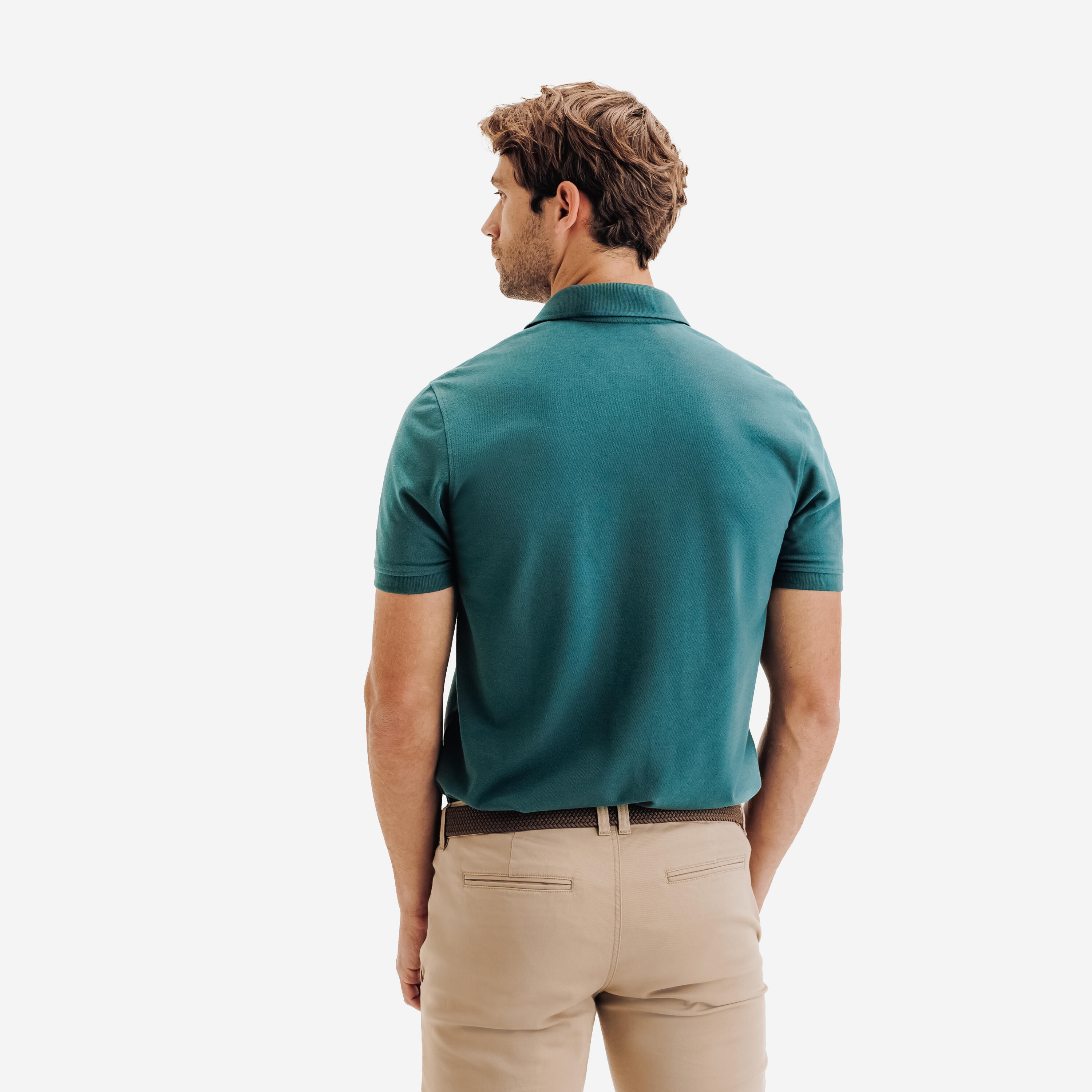 Polo de golf en coton polyester manches courtes homme, MW500 vert foncé 4/6