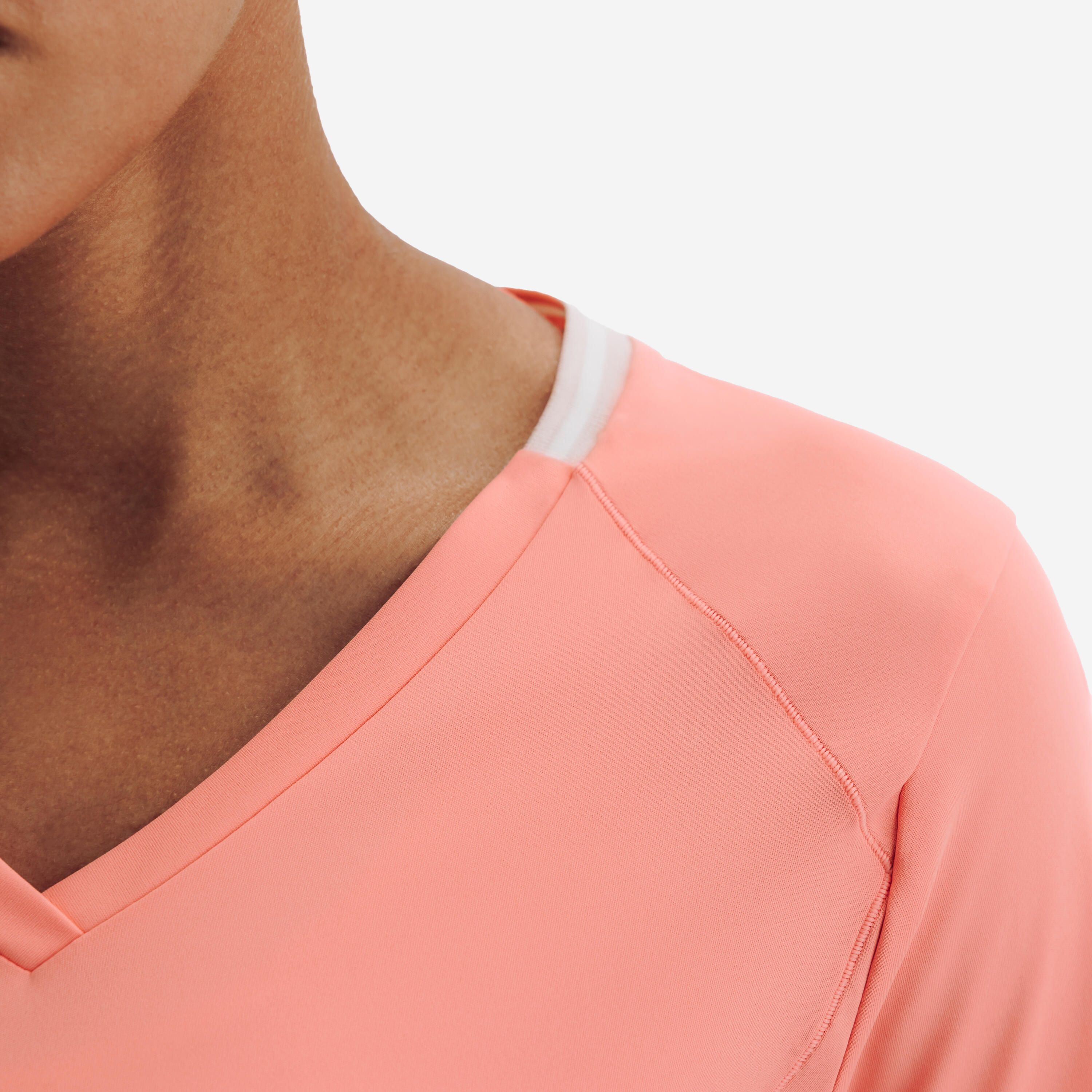 Atmungsaktives Tennis-T-Shirt Dry für Damen mit V-Ausschnitt, Rosa 7/8