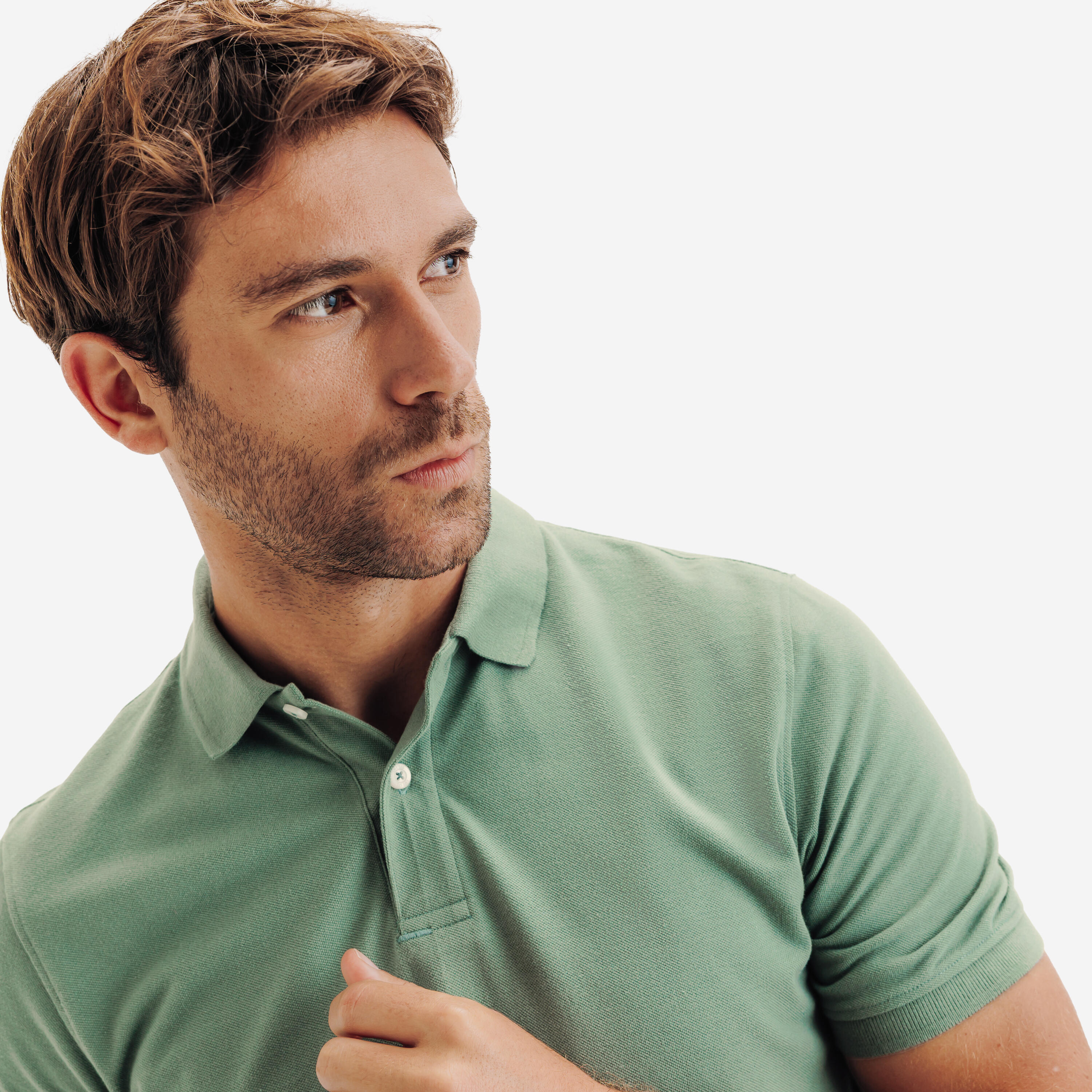 Polo de golf en coton polyester manches courtes homme, MW500 vert 3/6