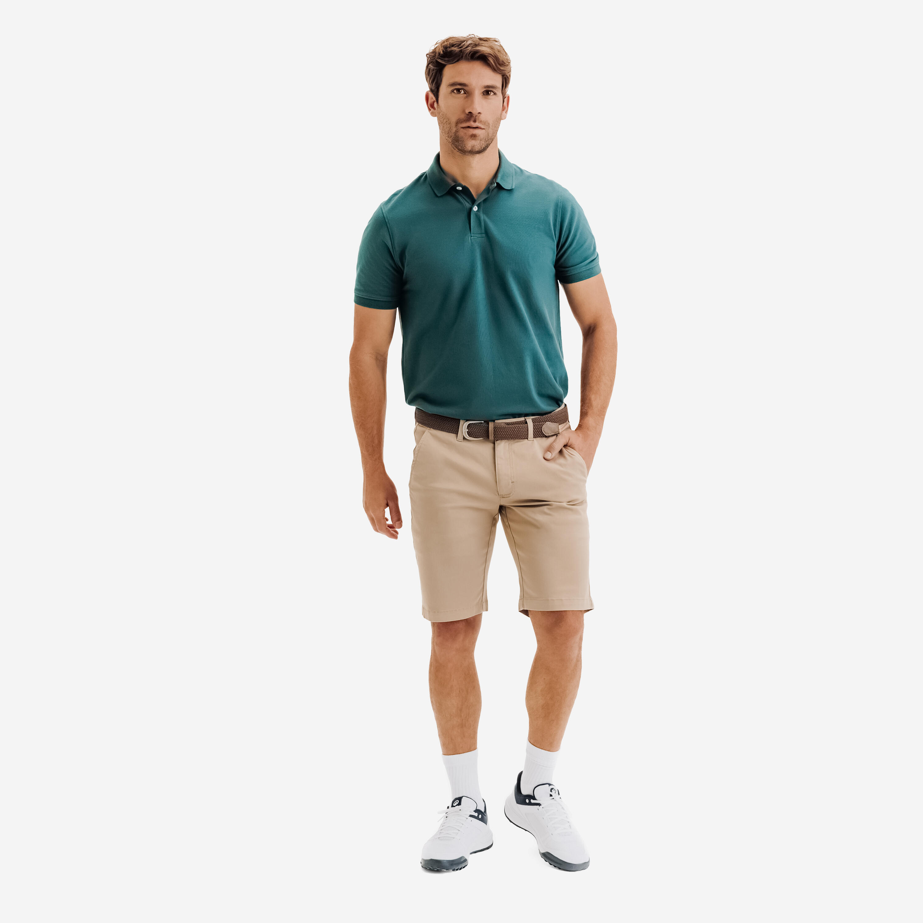 Polo de golf en coton polyester manches courtes homme, MW500 vert foncé 2/6