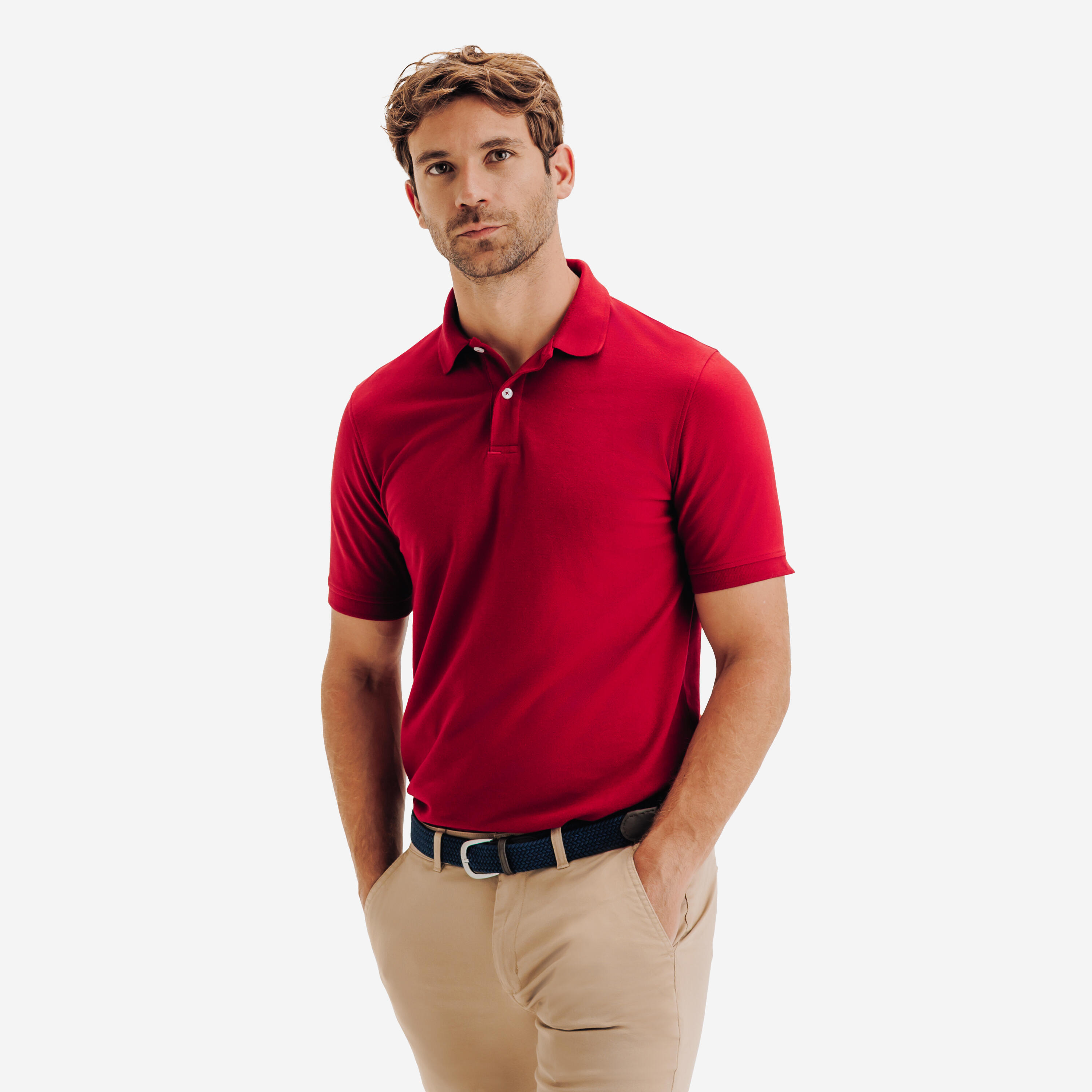Men’s golf cotton and polyester short-sleeved polo shirt MW500 burgundy
