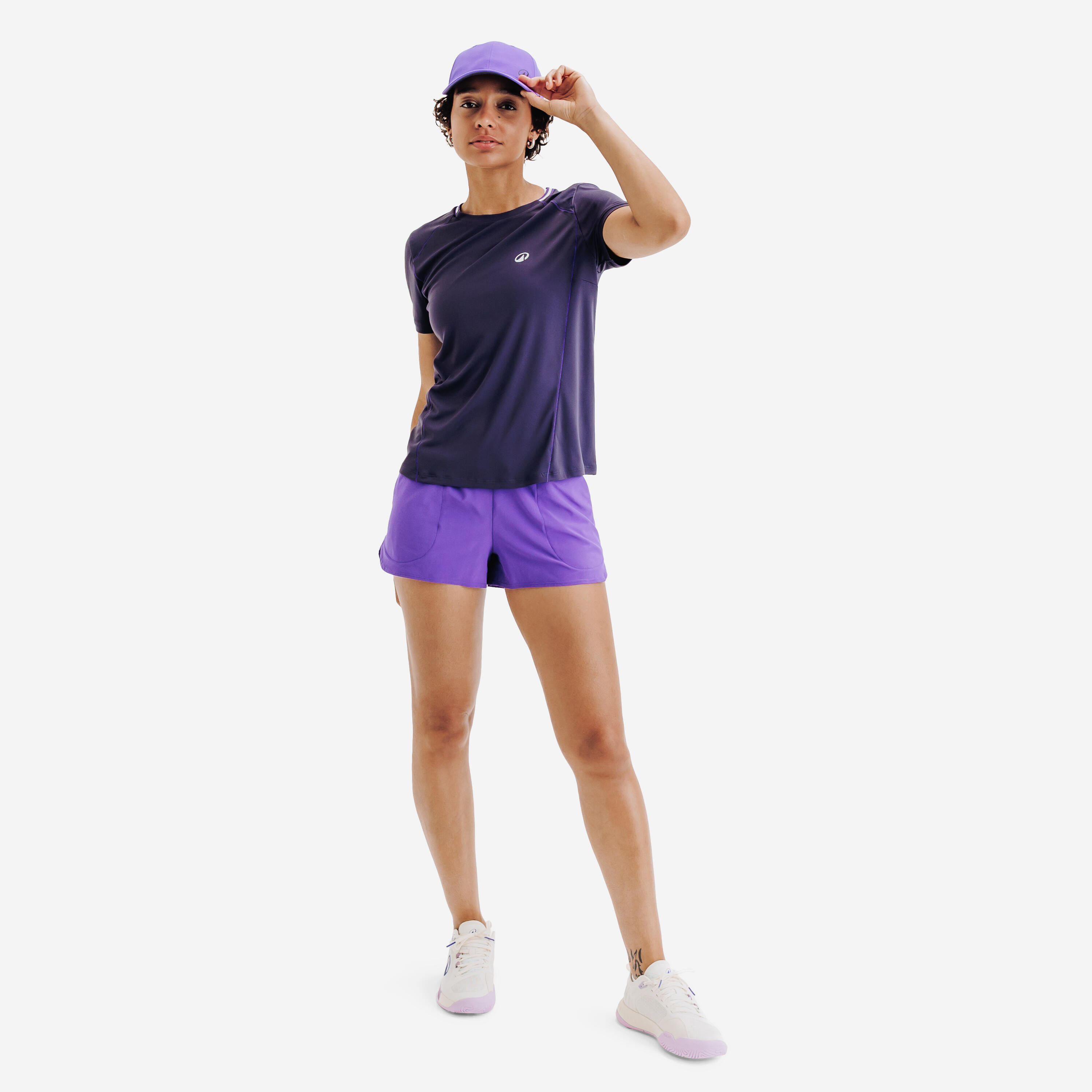Tennis-T-Shirt Dry für Damen, Rundhals, Dunkelviolett 2/7