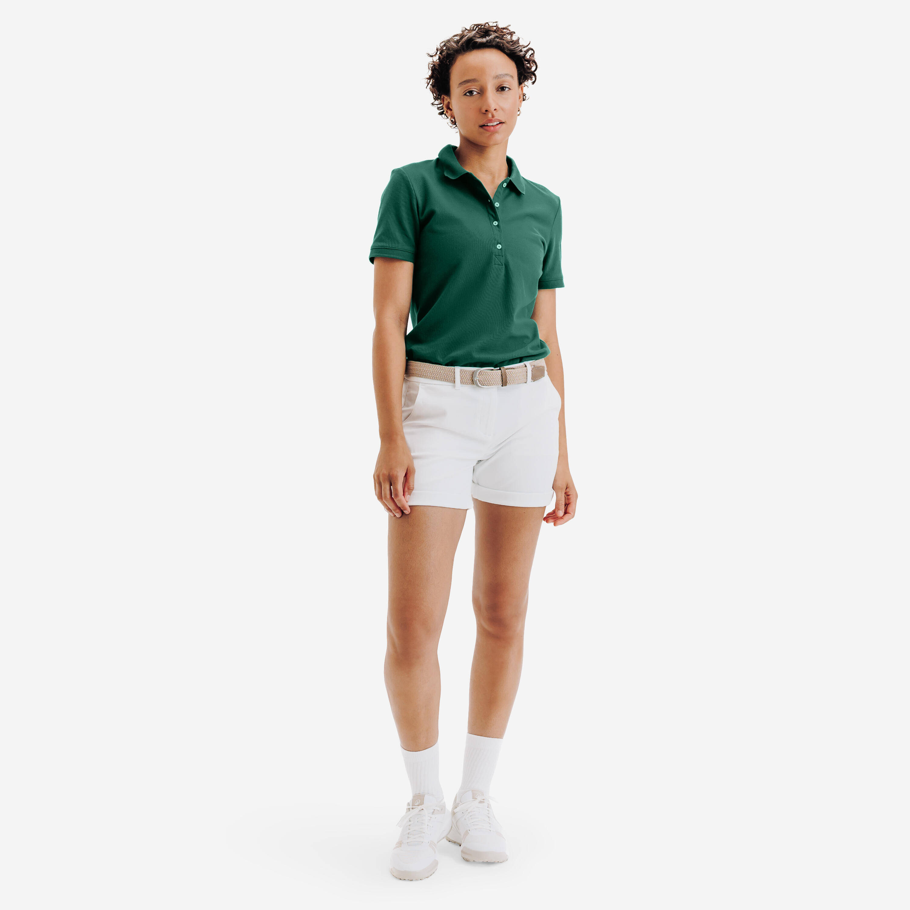 Women golf cotton and polyester short-sleeved polo shirt MW500 green -  2