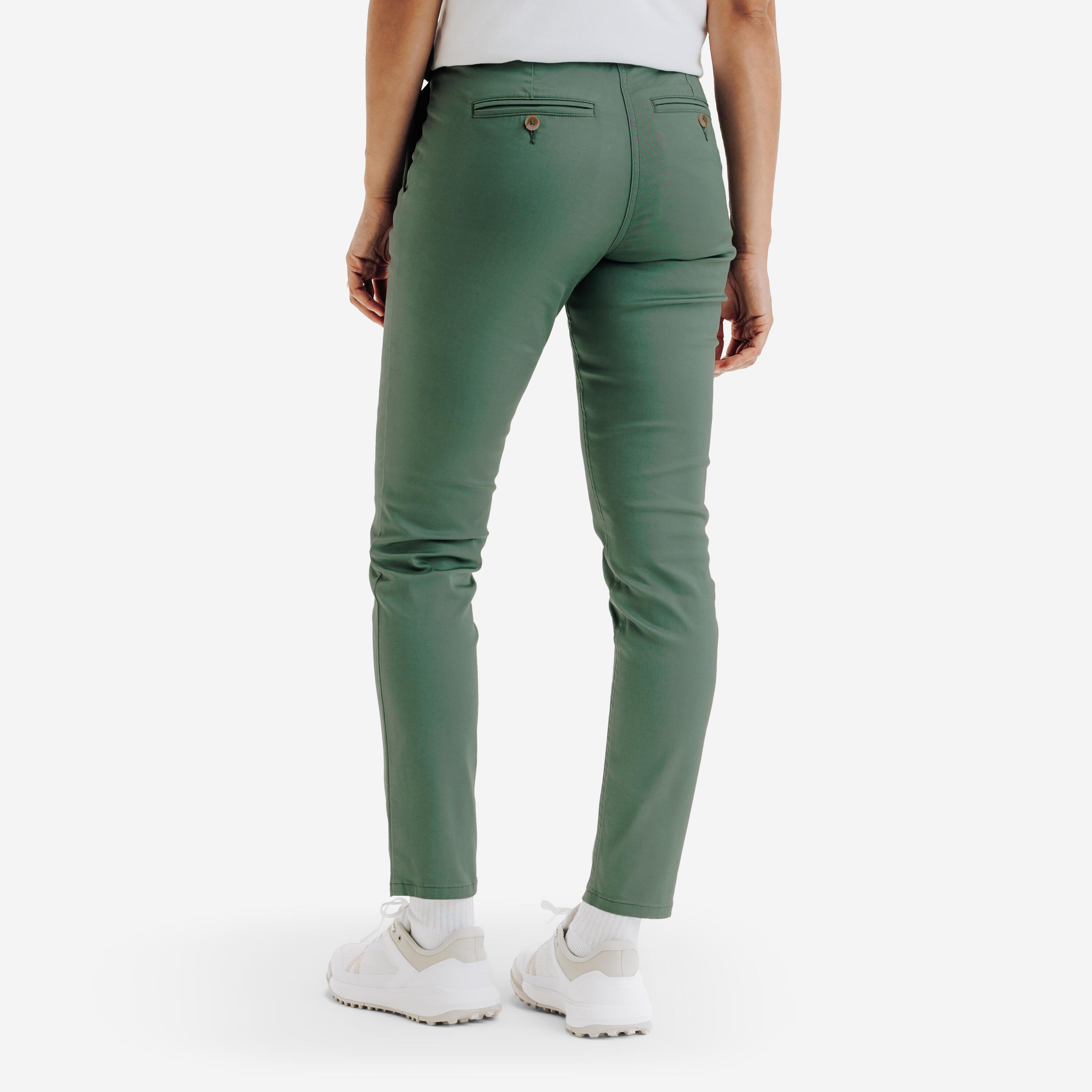 INESIS Dámske bavlnené golfové chino nohavice MW500 zelené L (L31) · záber 5