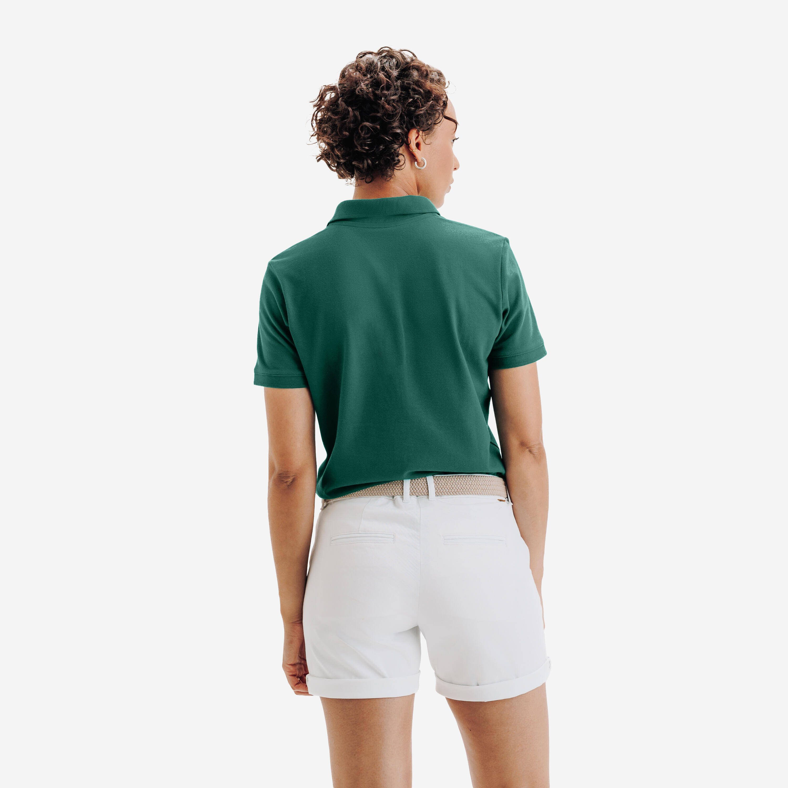 Women golf cotton and polyester short-sleeved polo shirt MW500 green -  4