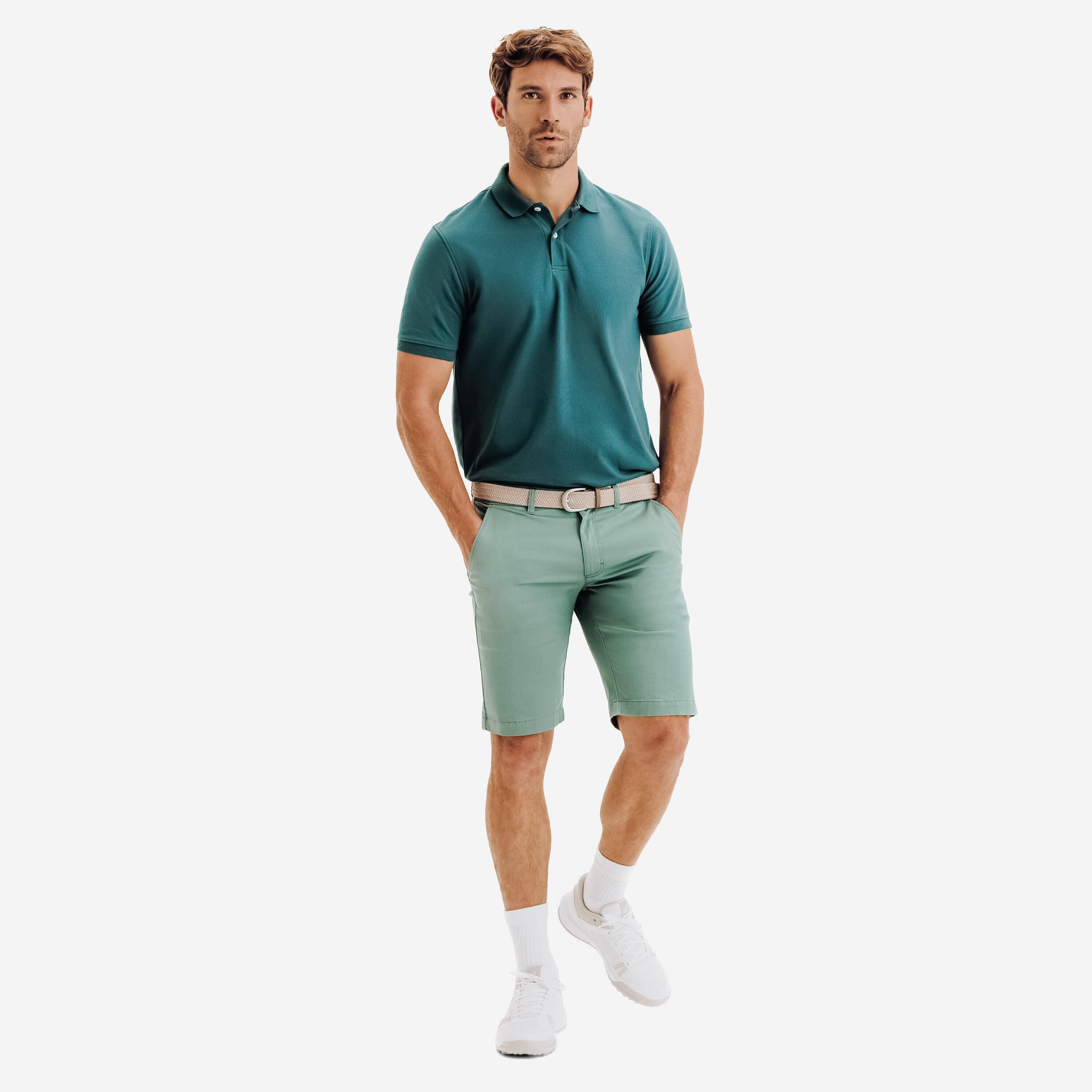 Men's golf cotton chino shorts, MW500 green -  2