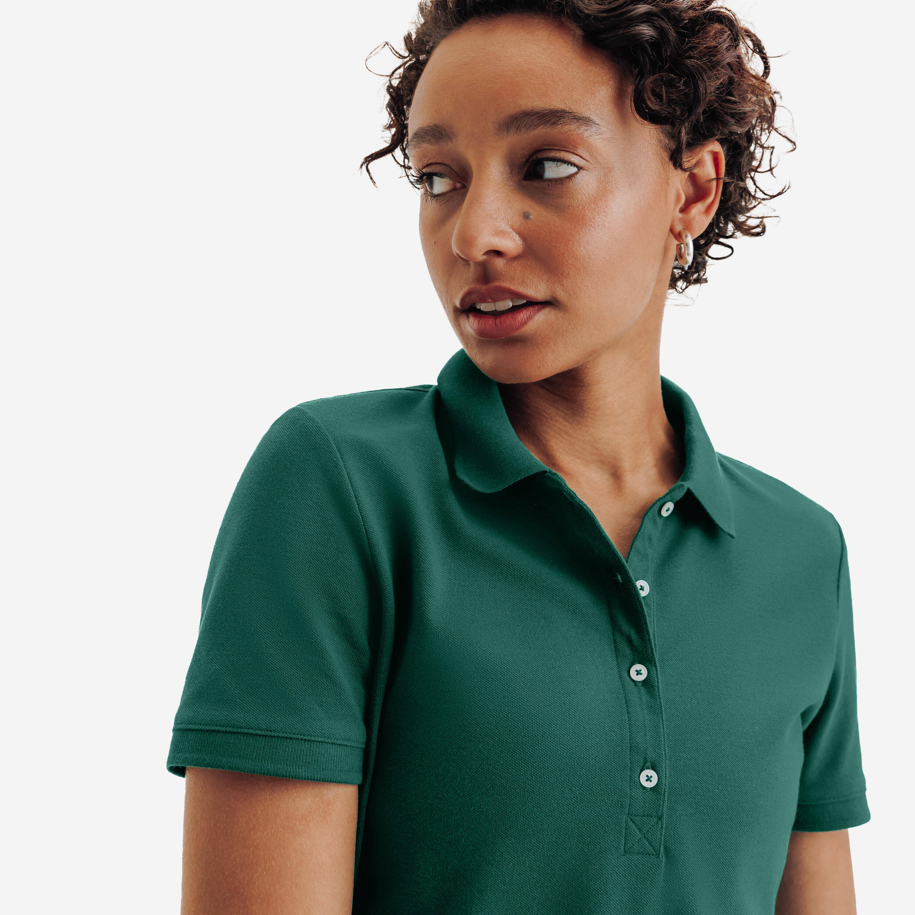 Women golf cotton and polyester short-sleeved polo shirt MW500 green -  3