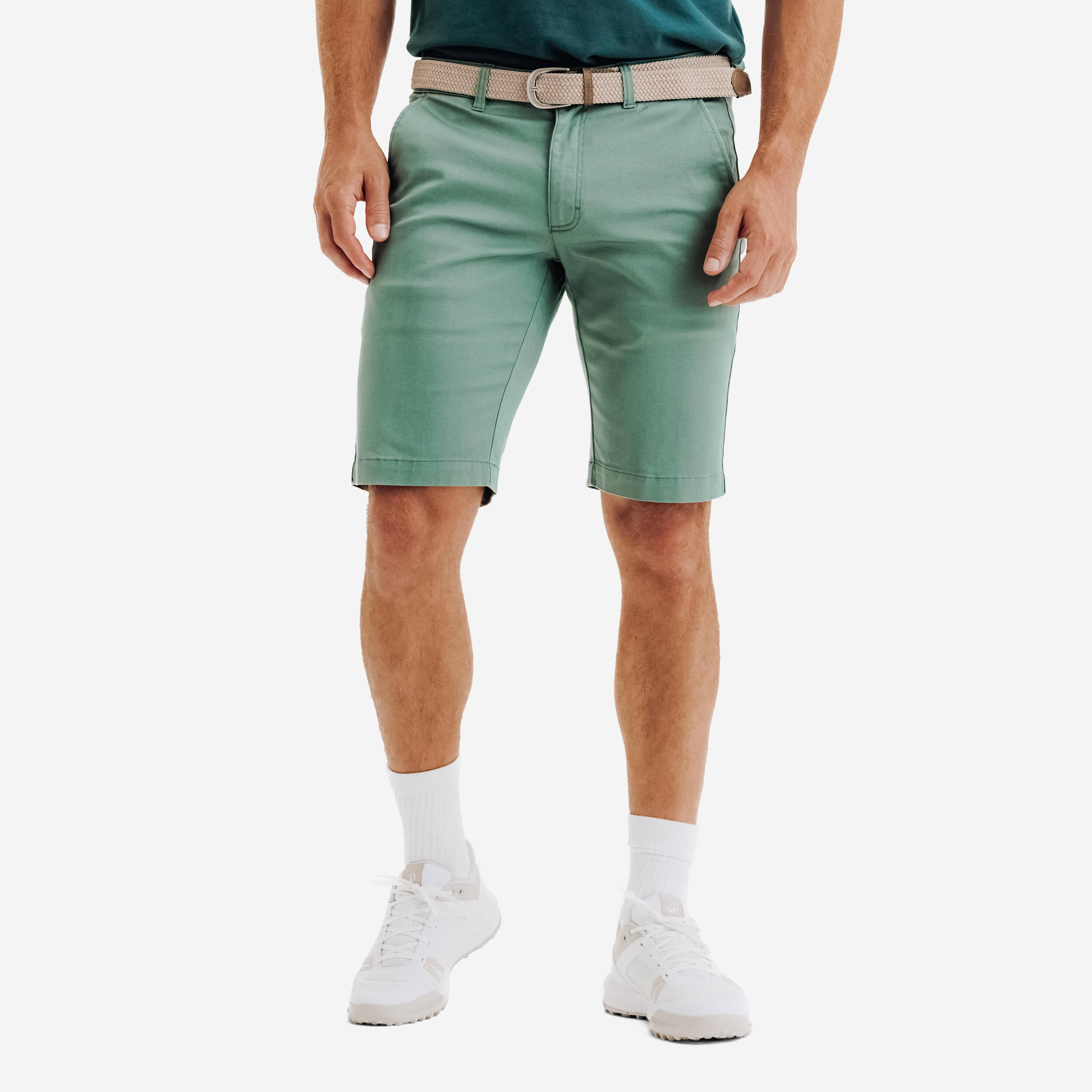 Men's golf cotton chino shorts, MW500 green
