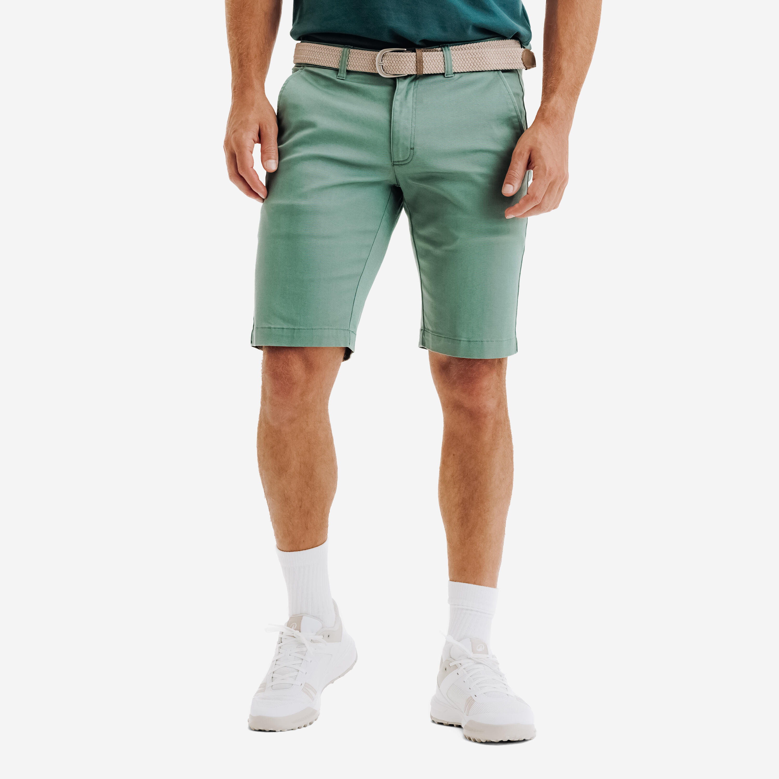 INESIS Men's golf cotton chino shorts, MW500 green