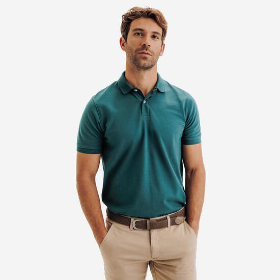 Polo de golf en coton polyester manches courtes homme, MW500 vert foncé