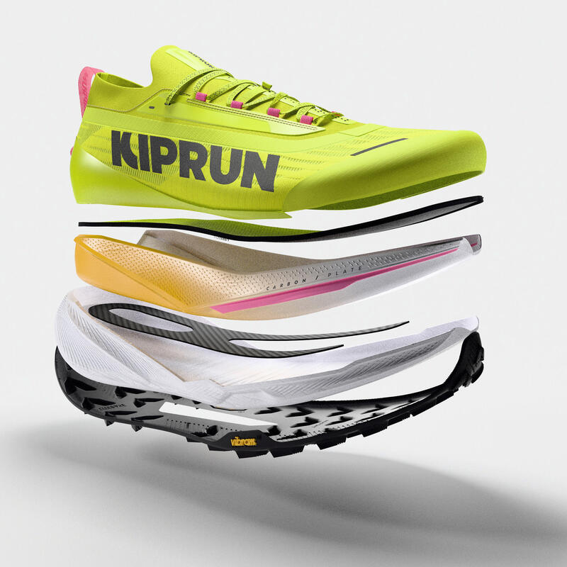 Încălțăminte de alergare trail cu placă de carbon Kiprun Kipsummit Race verde B