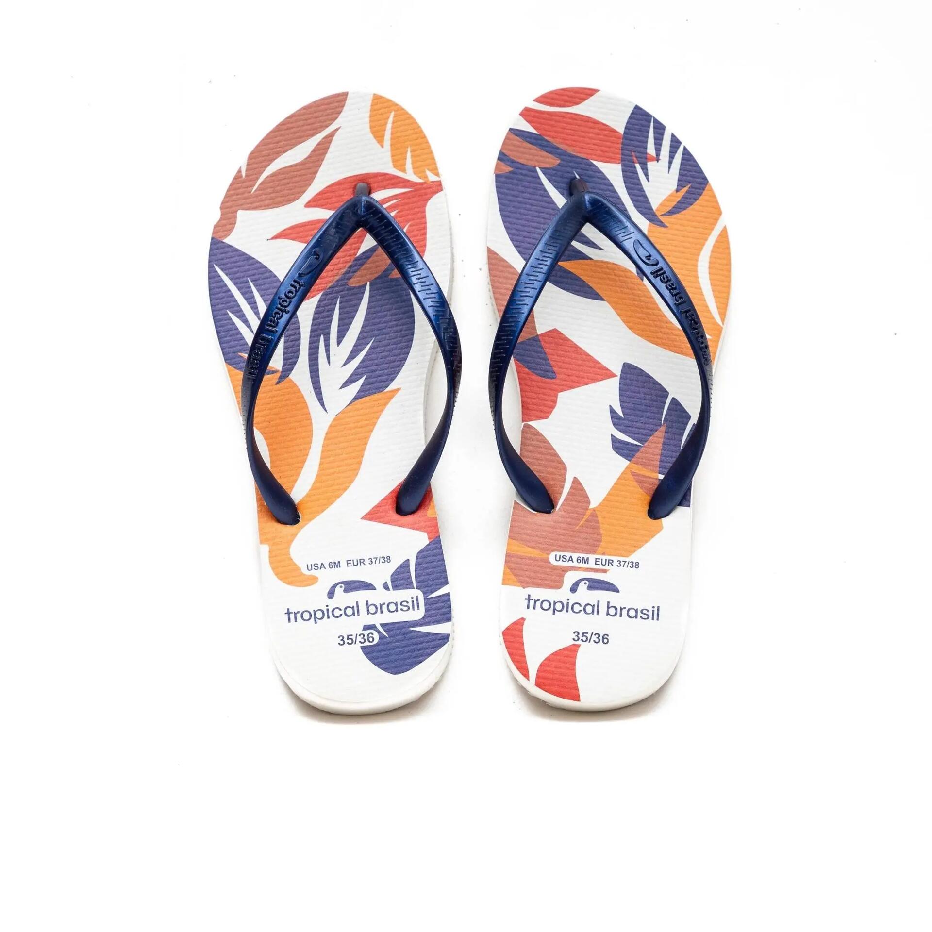 Chinelo Feminino Slim Estampado Tropical Brasil Branco
