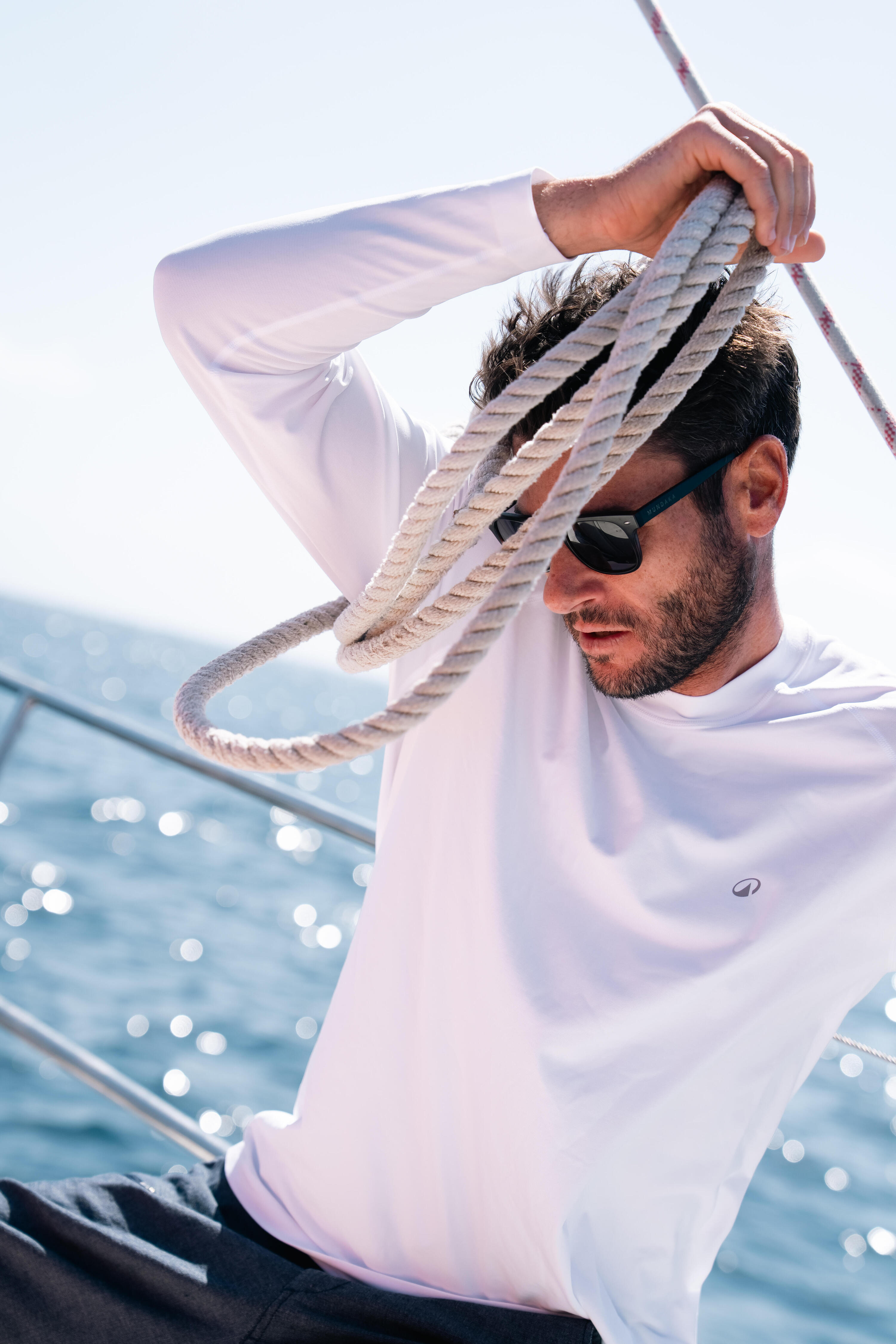 T-shirt voile anti-uv manches longues sailing 500 homme, blanc 20/20