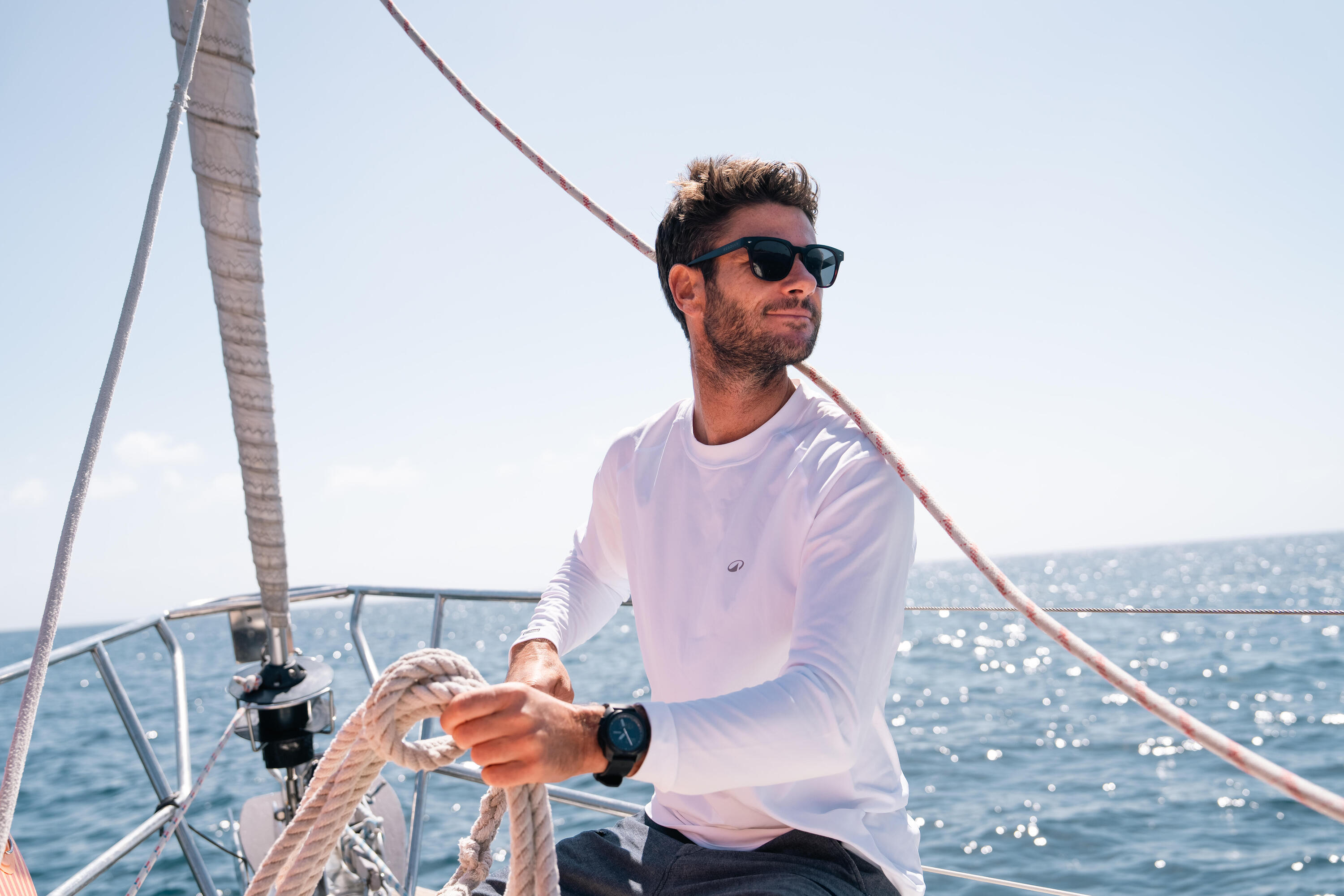 T-shirt voile anti-uv manches longues sailing 500 homme, blanc 19/20