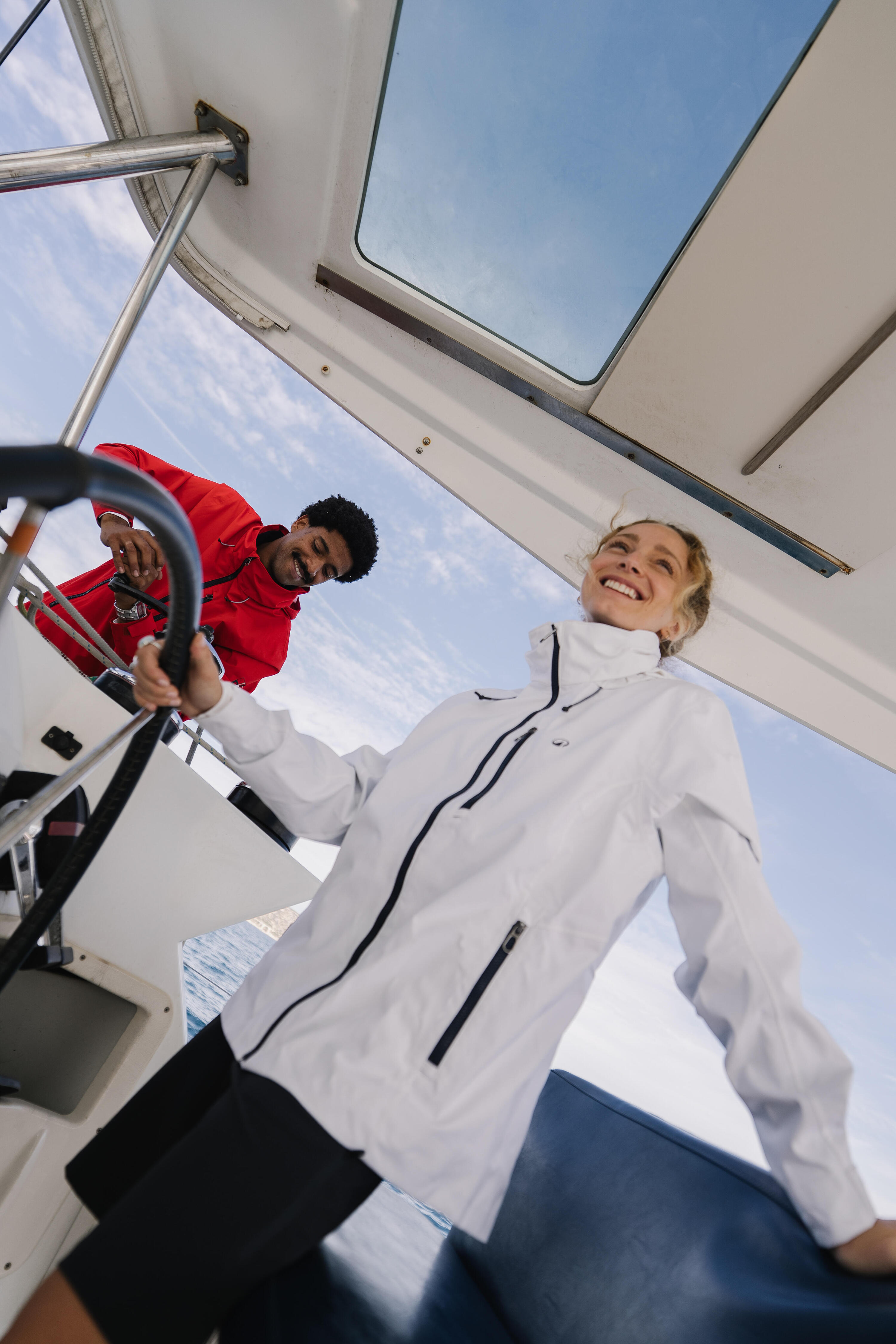 Veste imperméable coupe-vent de voile femme sailing 500 blanche 16/17