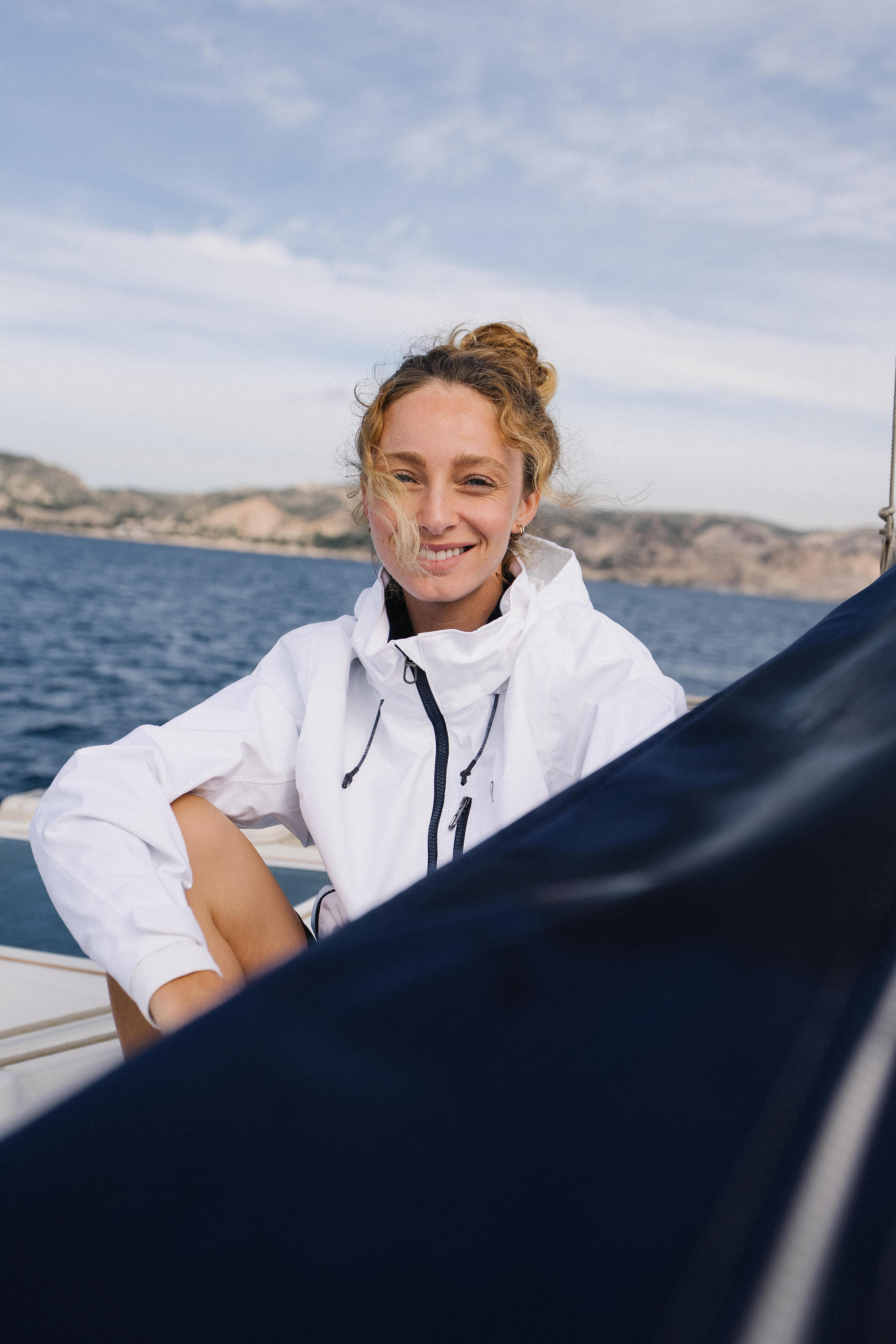 Veste imperméable coupe-vent de voile femme sailing 500 blanche 15/17