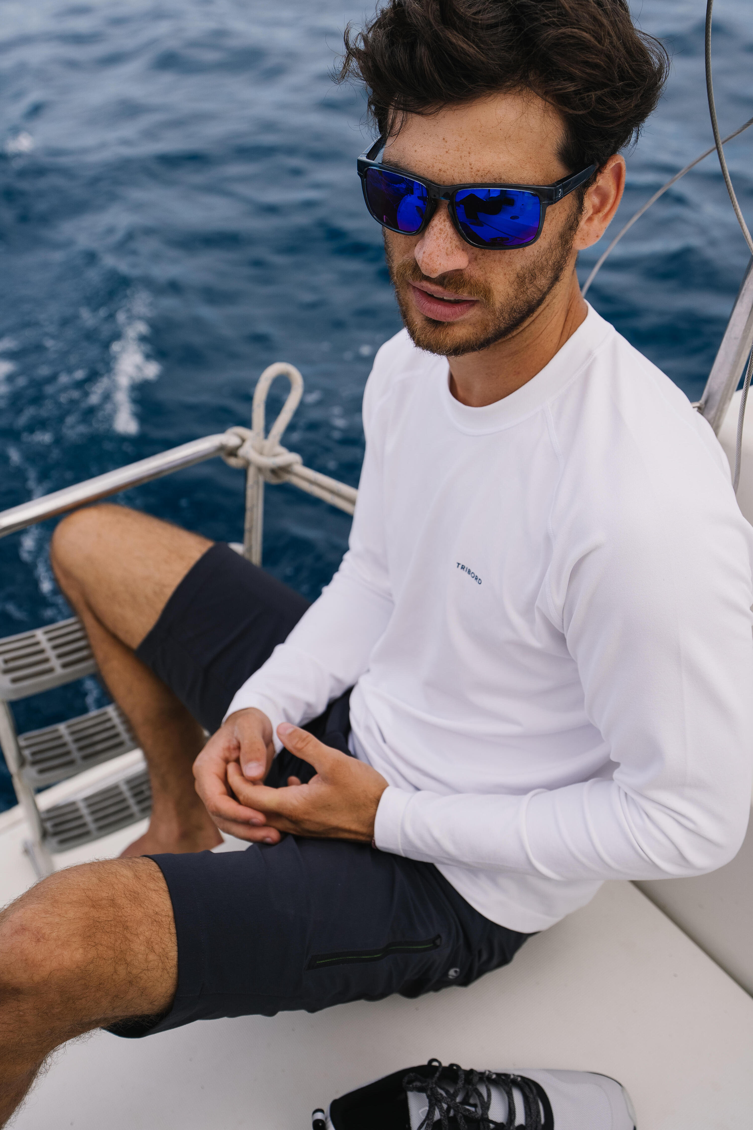 T-shirt voile anti-uv manches longues sailing 500 homme, blanc 18/20