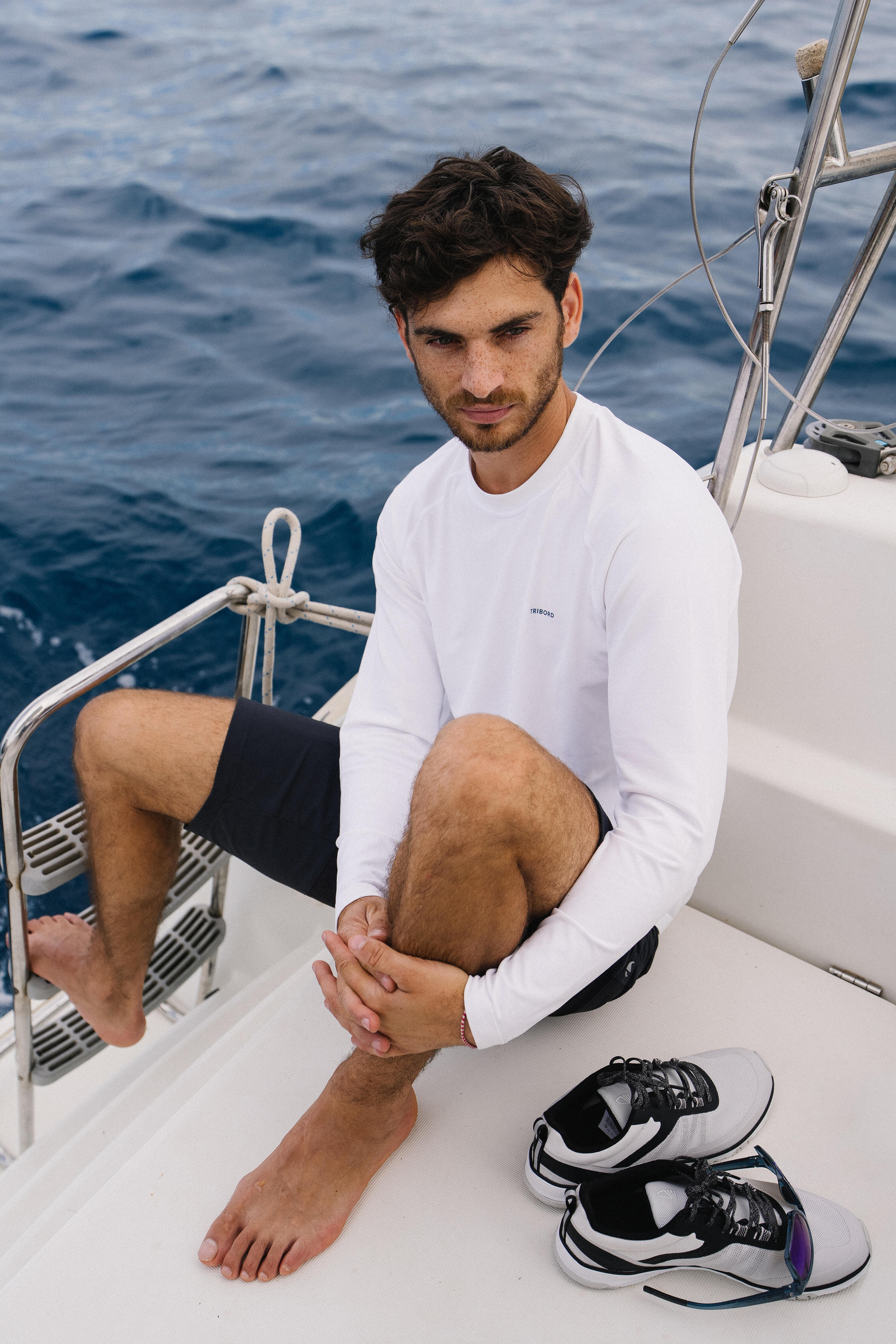 T-shirt voile anti-uv manches longues sailing 500 homme, blanc 17/20