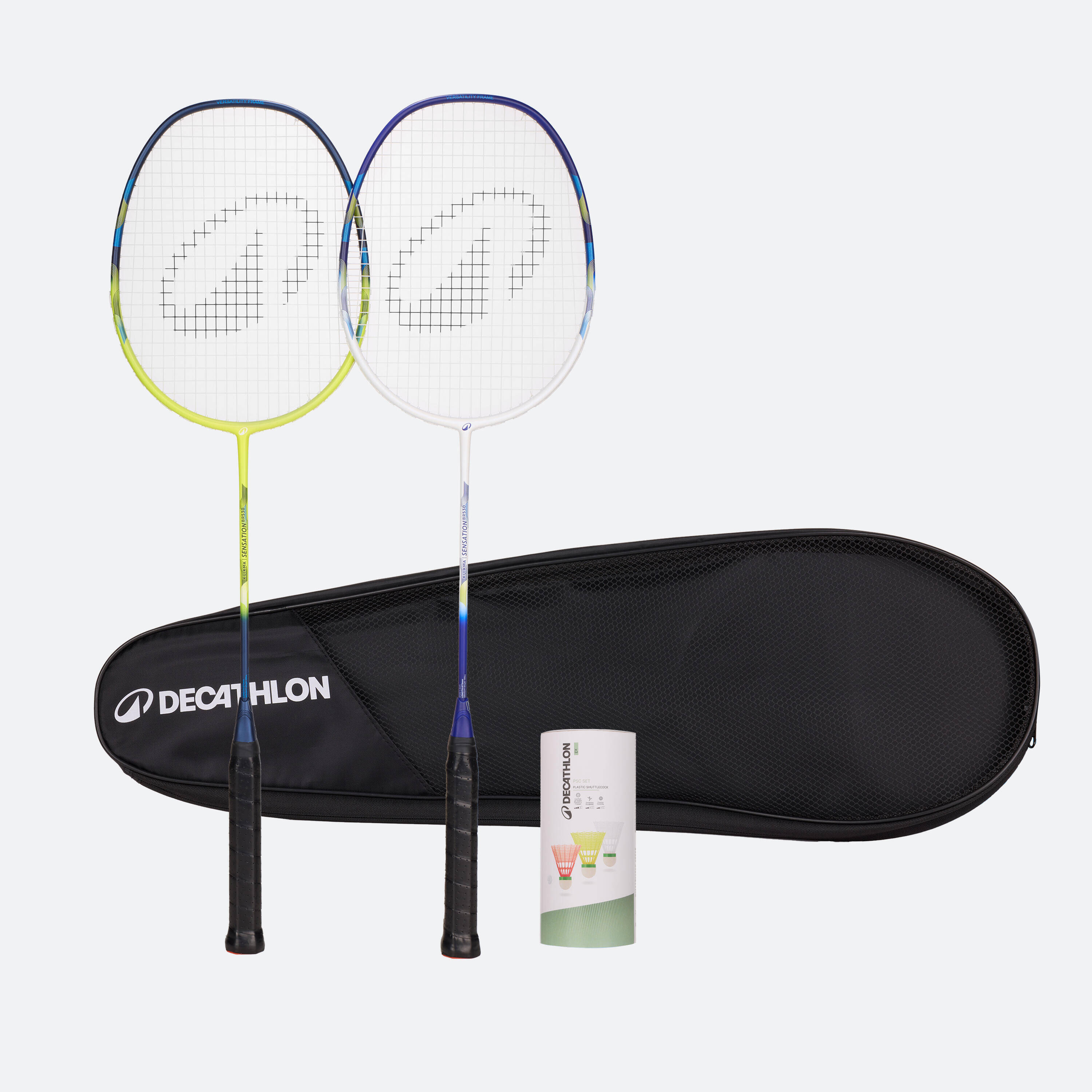 ADULT BADMINTON RACKET BR 530 SET COUPLE WHITE LIME -  1