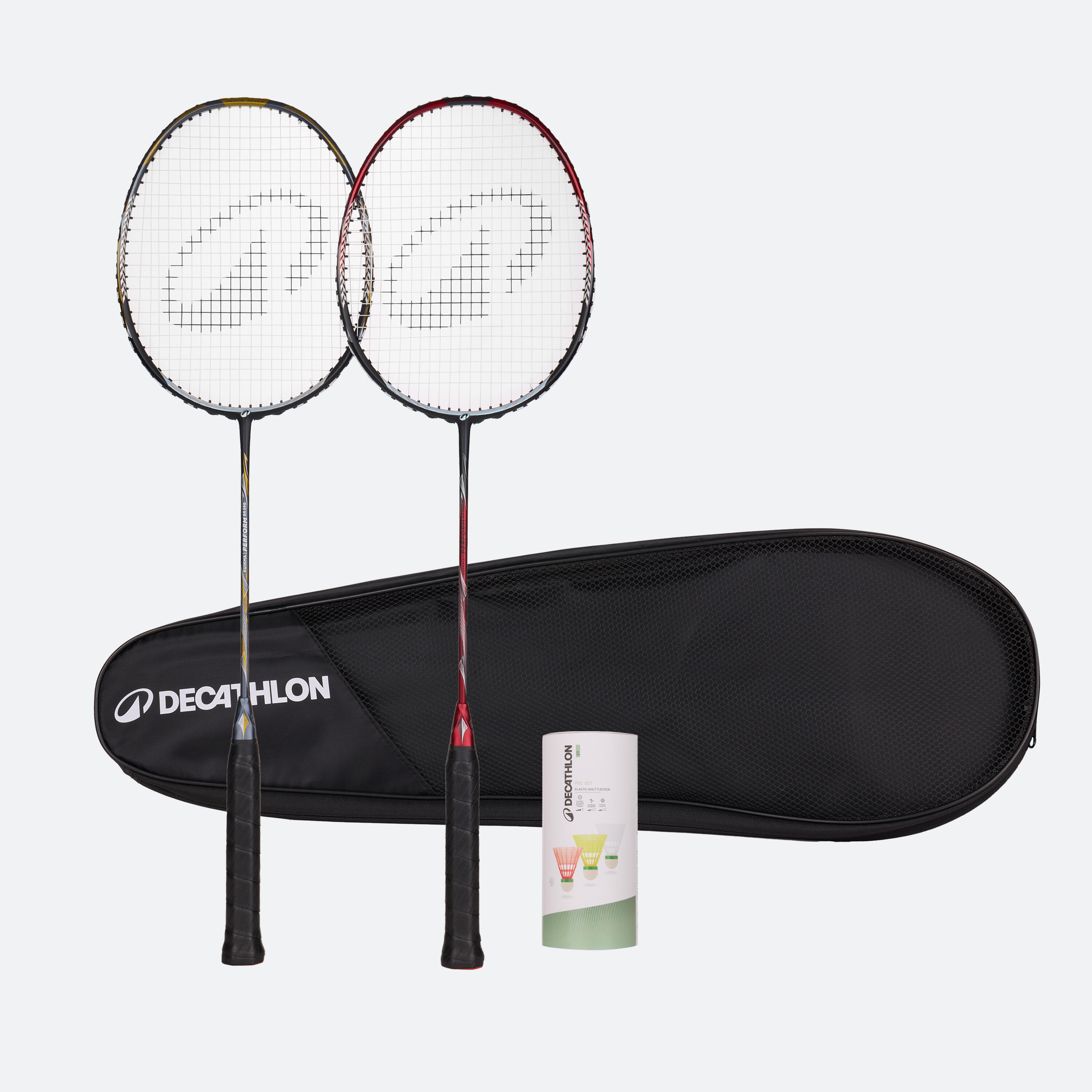 ADULT BADMINTON RACKET BR 590 SET PERFORM RED GREY