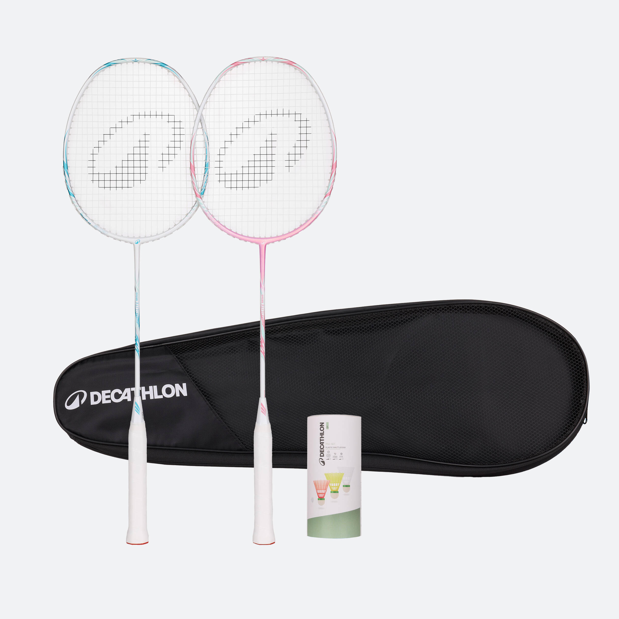 ADULT BADMINTON RACKET BR 560 SET LITE WHITE PINK