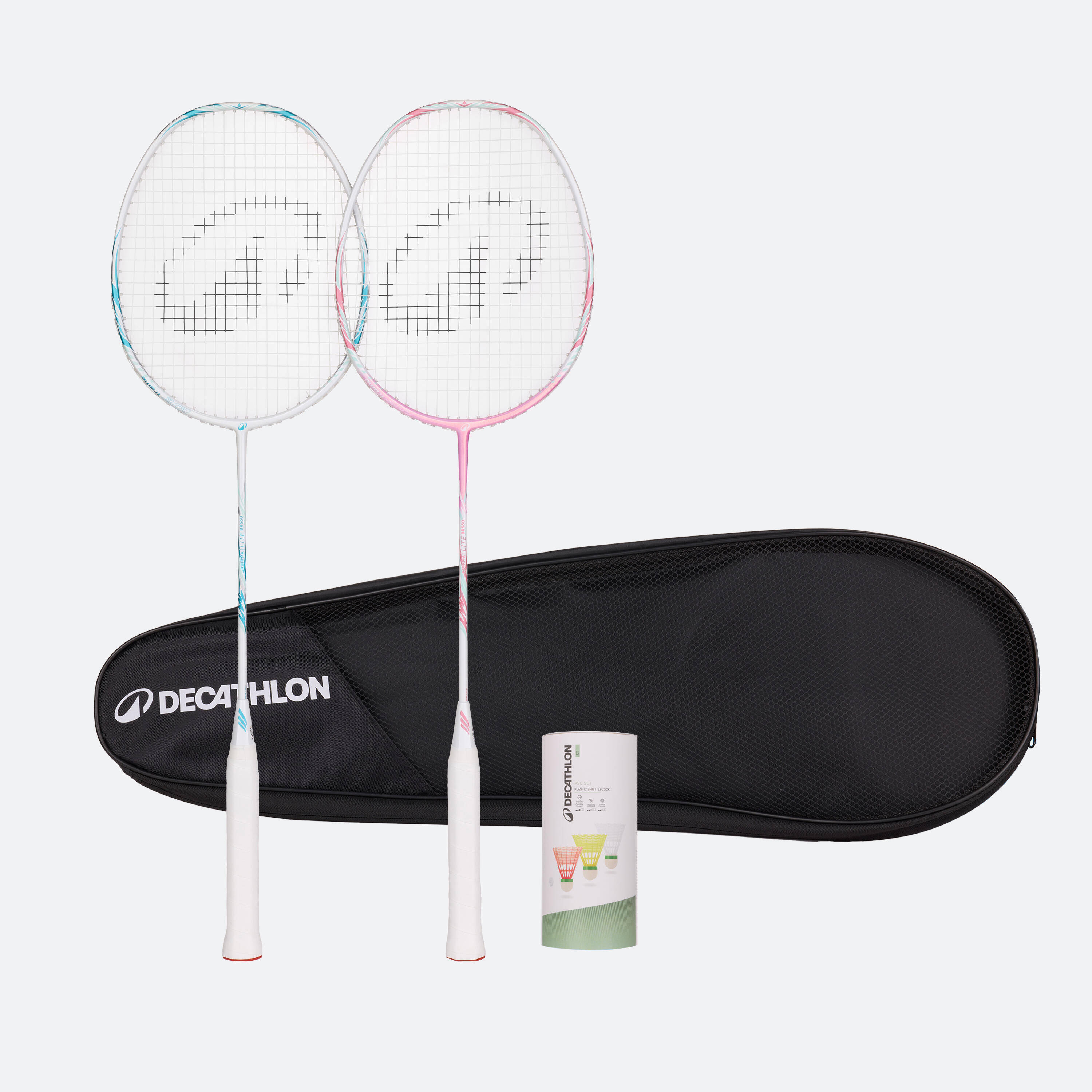 ADULT BADMINTON RACKET BR 560 SET LITE  WHITE PINK -  1