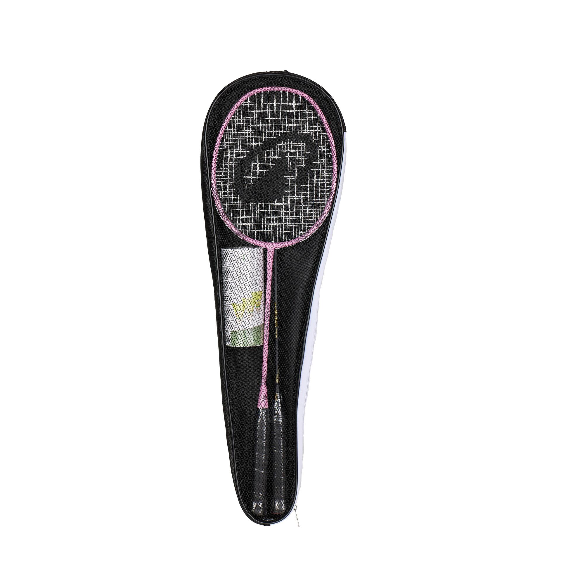 Adult badminton racket BR 190 set in black and pink