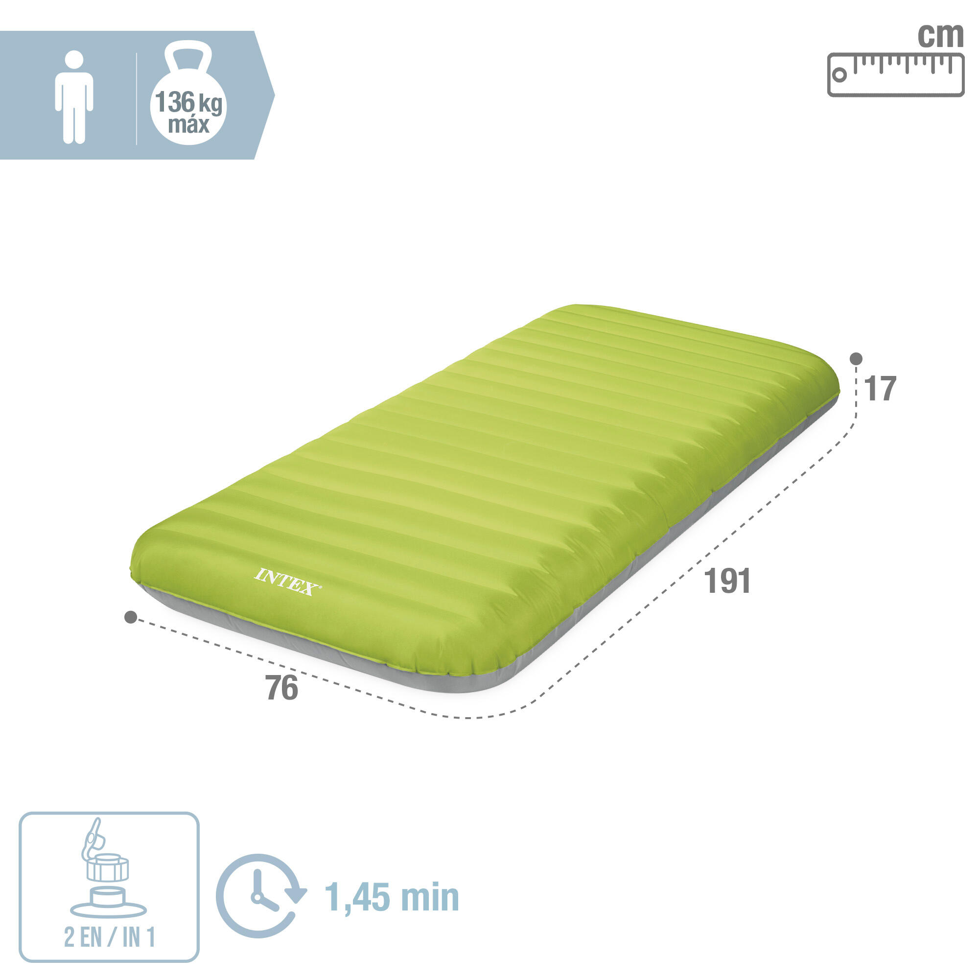 Colchón hinchable individual TPU Camping Mat c/hinchador incluido INTEX - CD 2/4