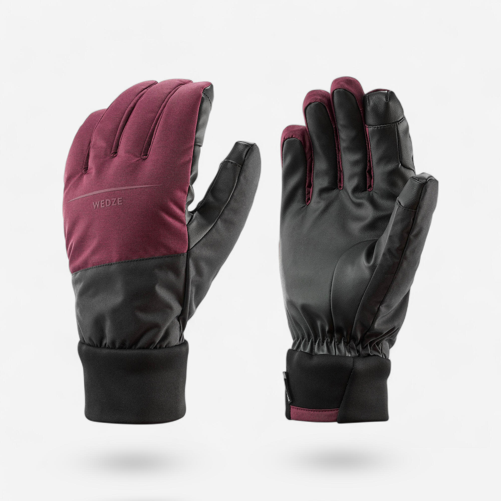 Gants de ski 100 bordeaux noir adulte 3/3