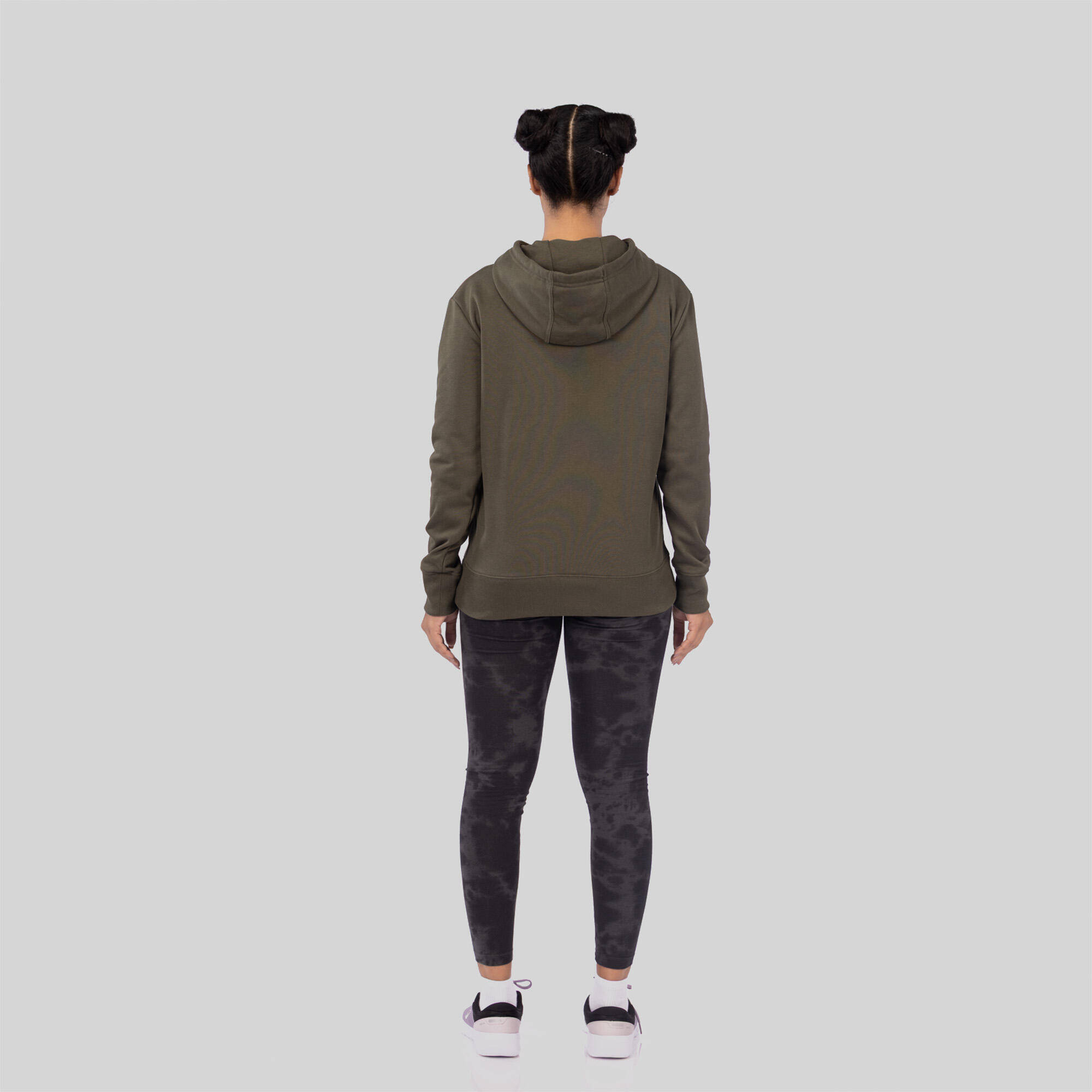Women's Long Cotton Fitness Hoodie - Khaki Green -  3